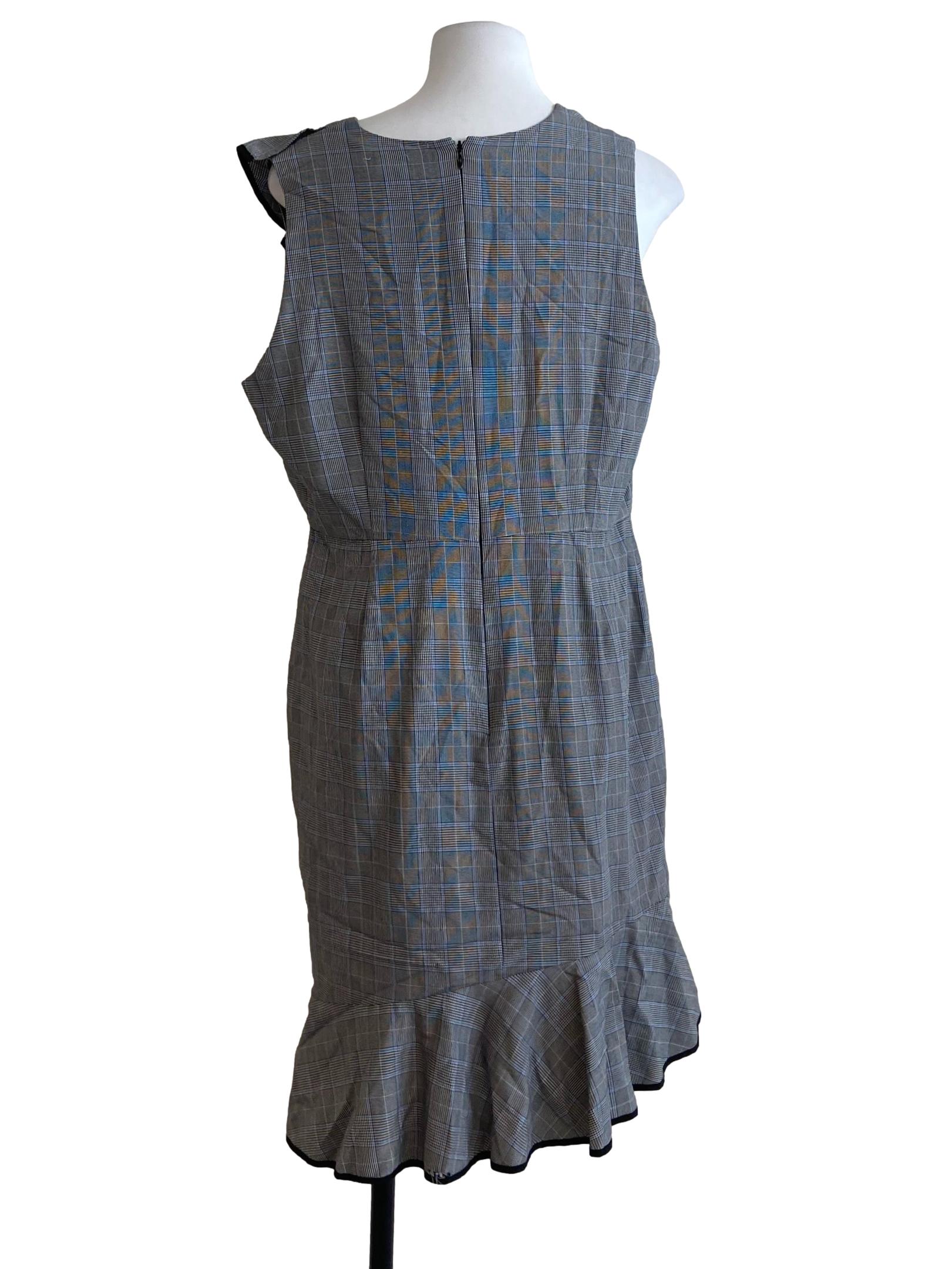 Black & Navy Blue Tartan Ruffled Drop Waist Dress