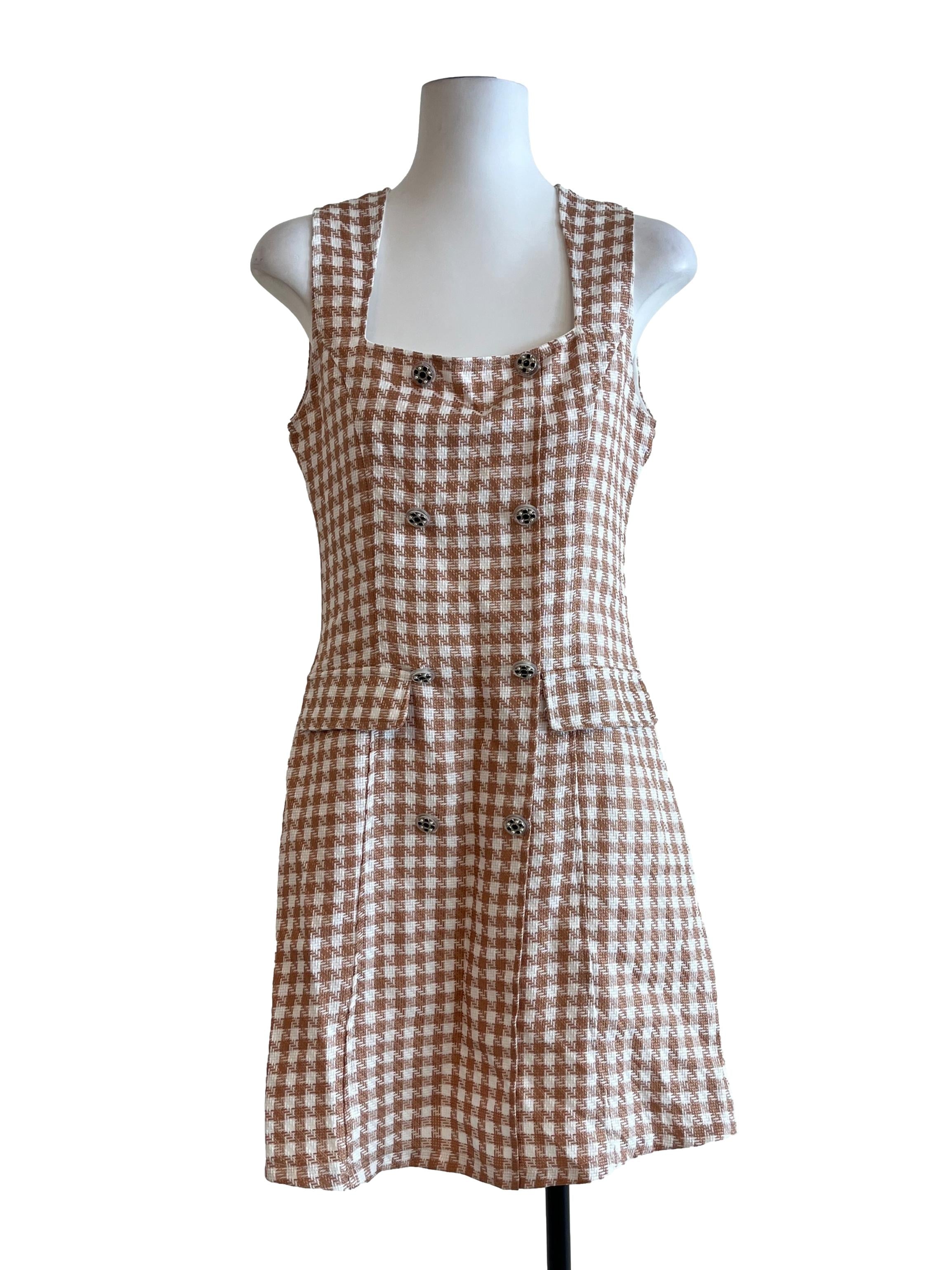 Tawny Brown Checkered Sleeveless Dress