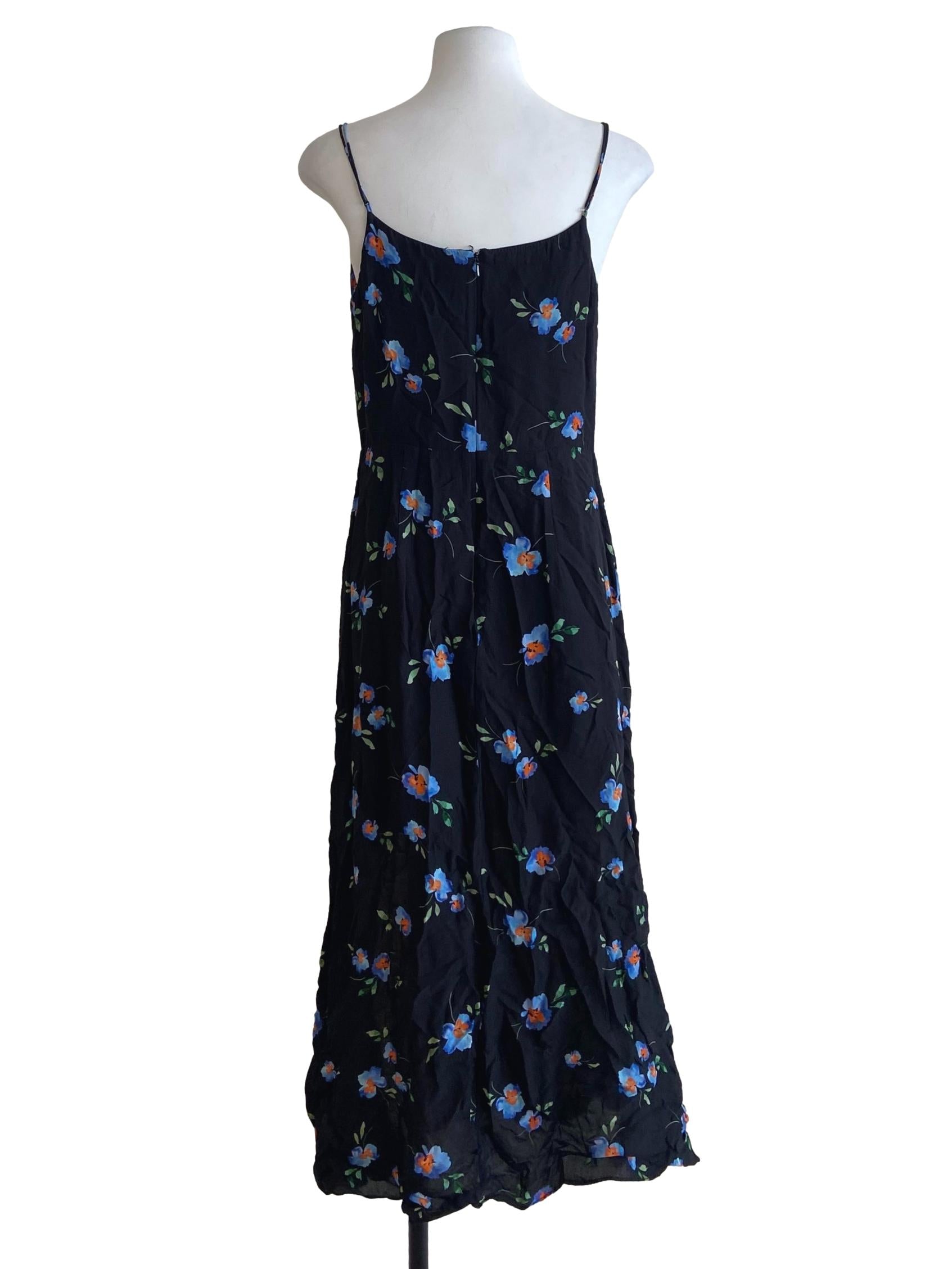 Black Spaghetti Strap Floral Slit Dress
