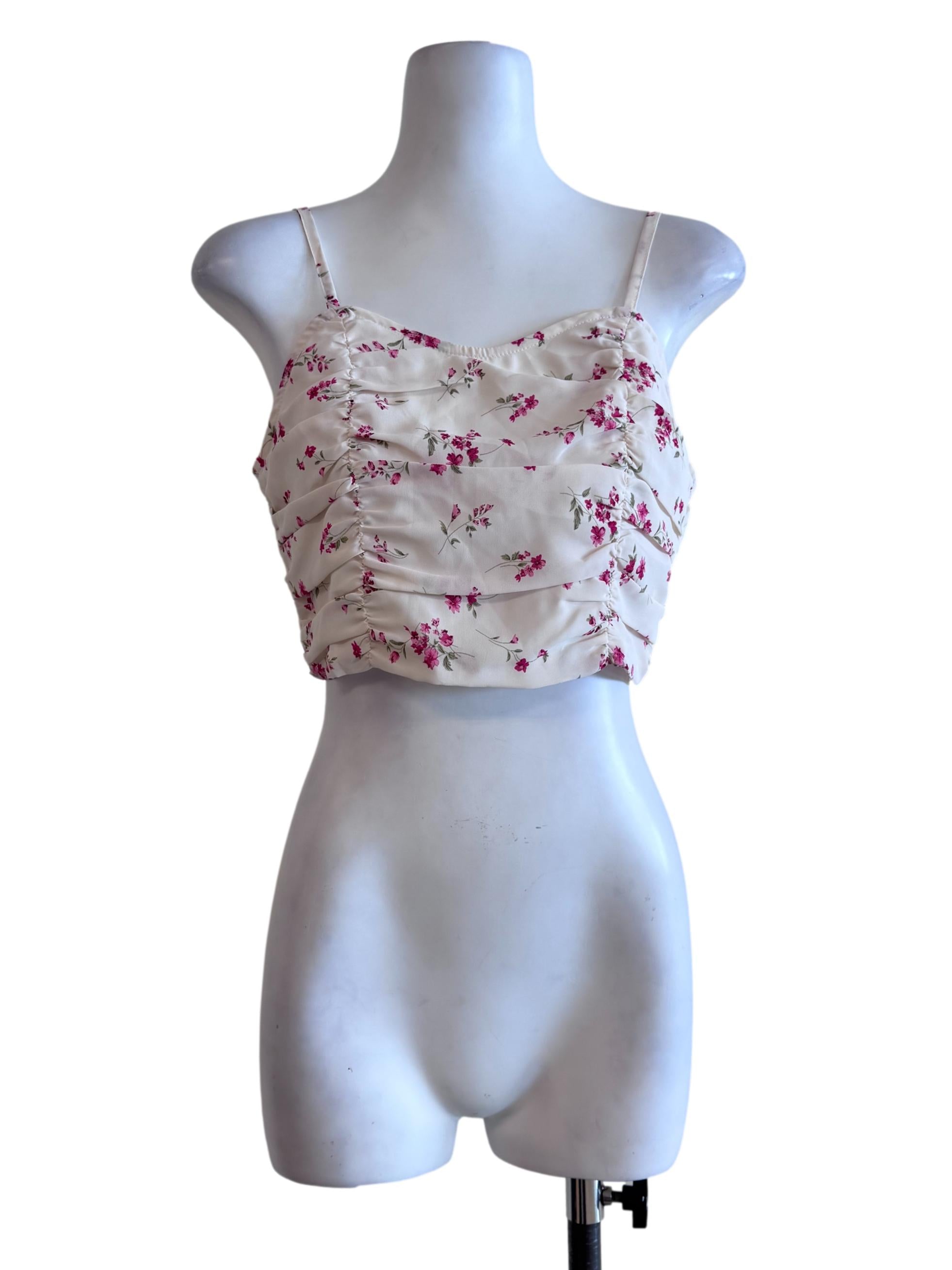 Cream White Floral Sleeveless Top