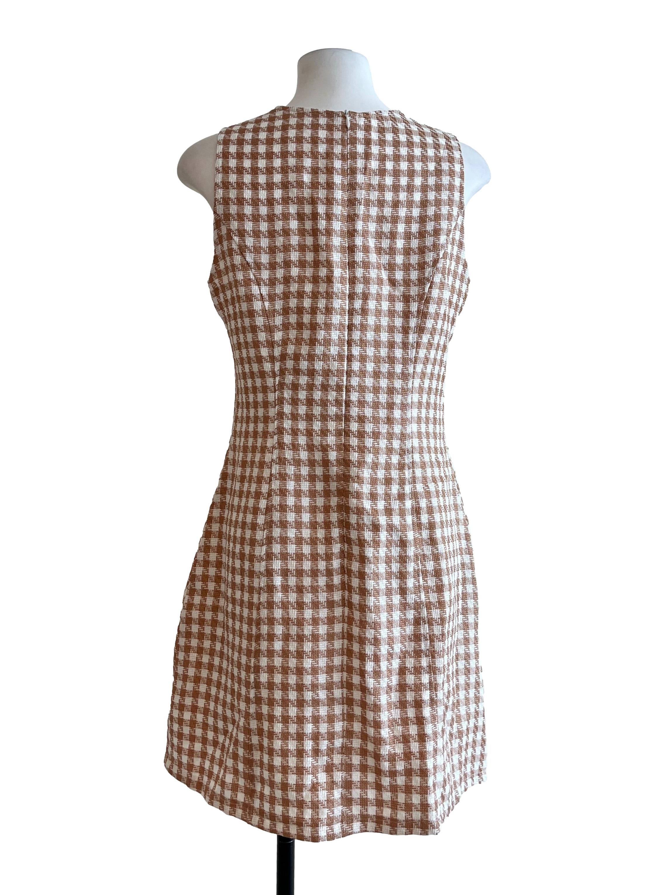 Tawny Brown Checkered Sleeveless Dress