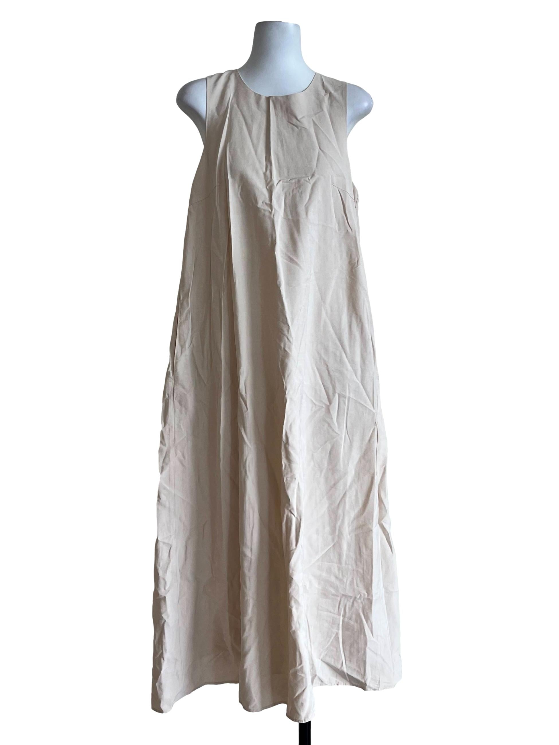Cream Plain Sleeveless Dress