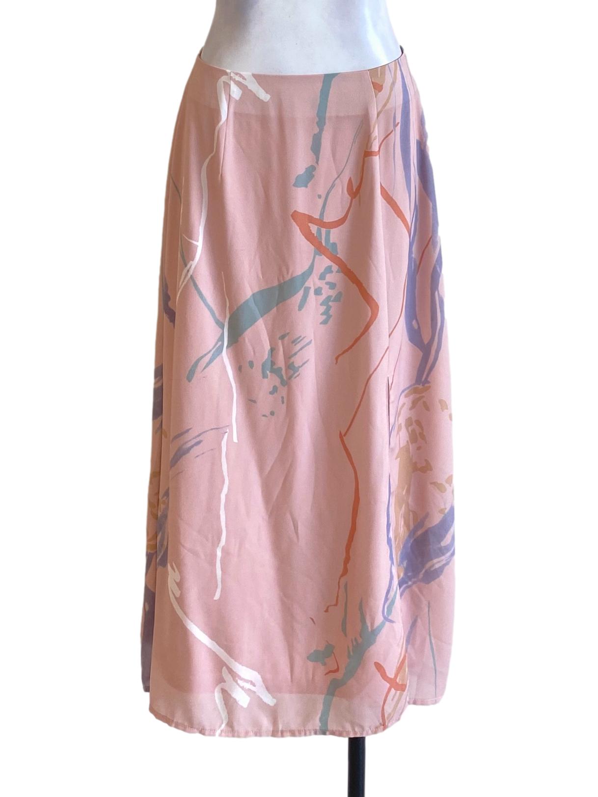 Light Salmon Pink Printed Slit Skirt