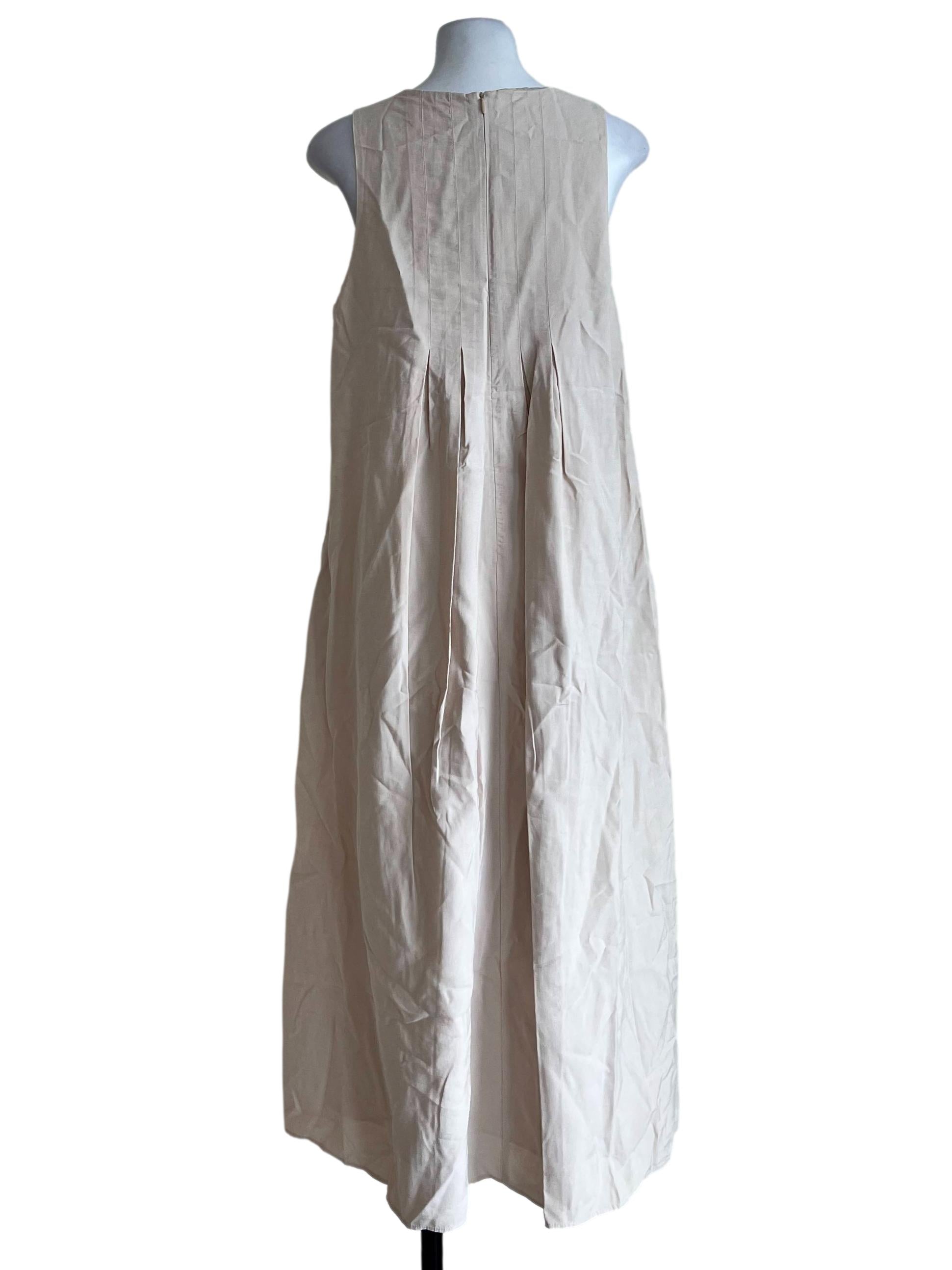 Cream Plain Sleeveless Dress
