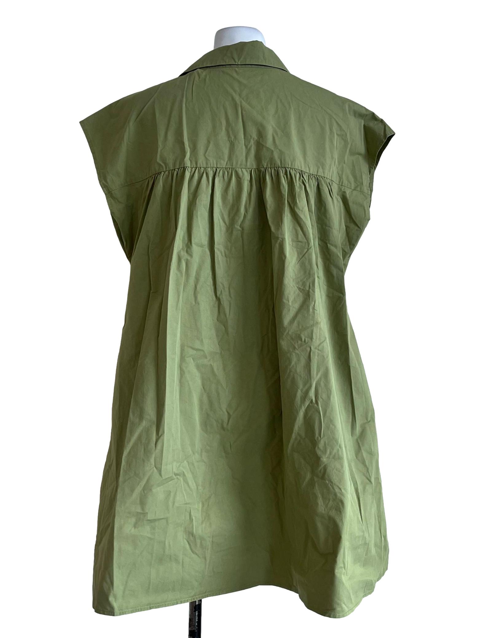 Green Plains Collar Full Button Dress