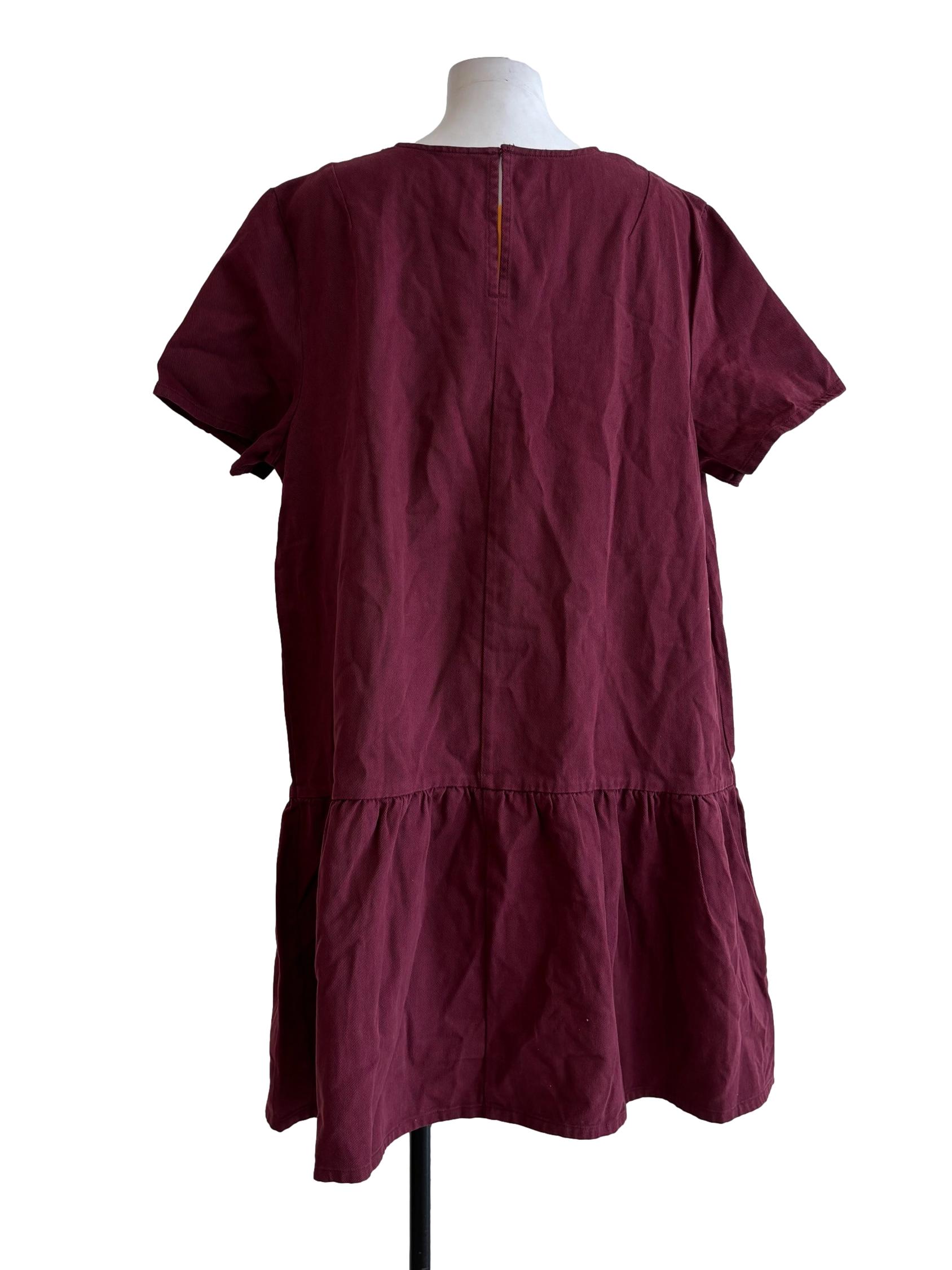 Burgundy Short Sleeve Diamond Neckline Dress