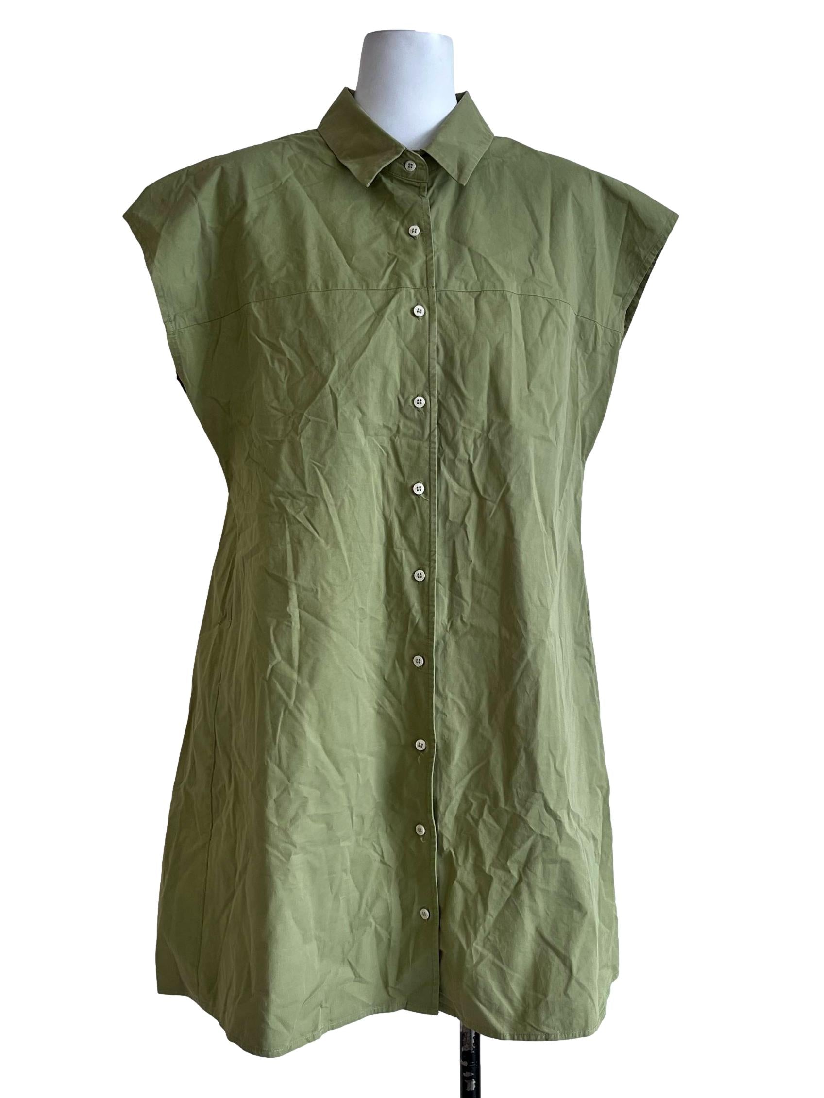 Green Plains Collar Full Button Dress