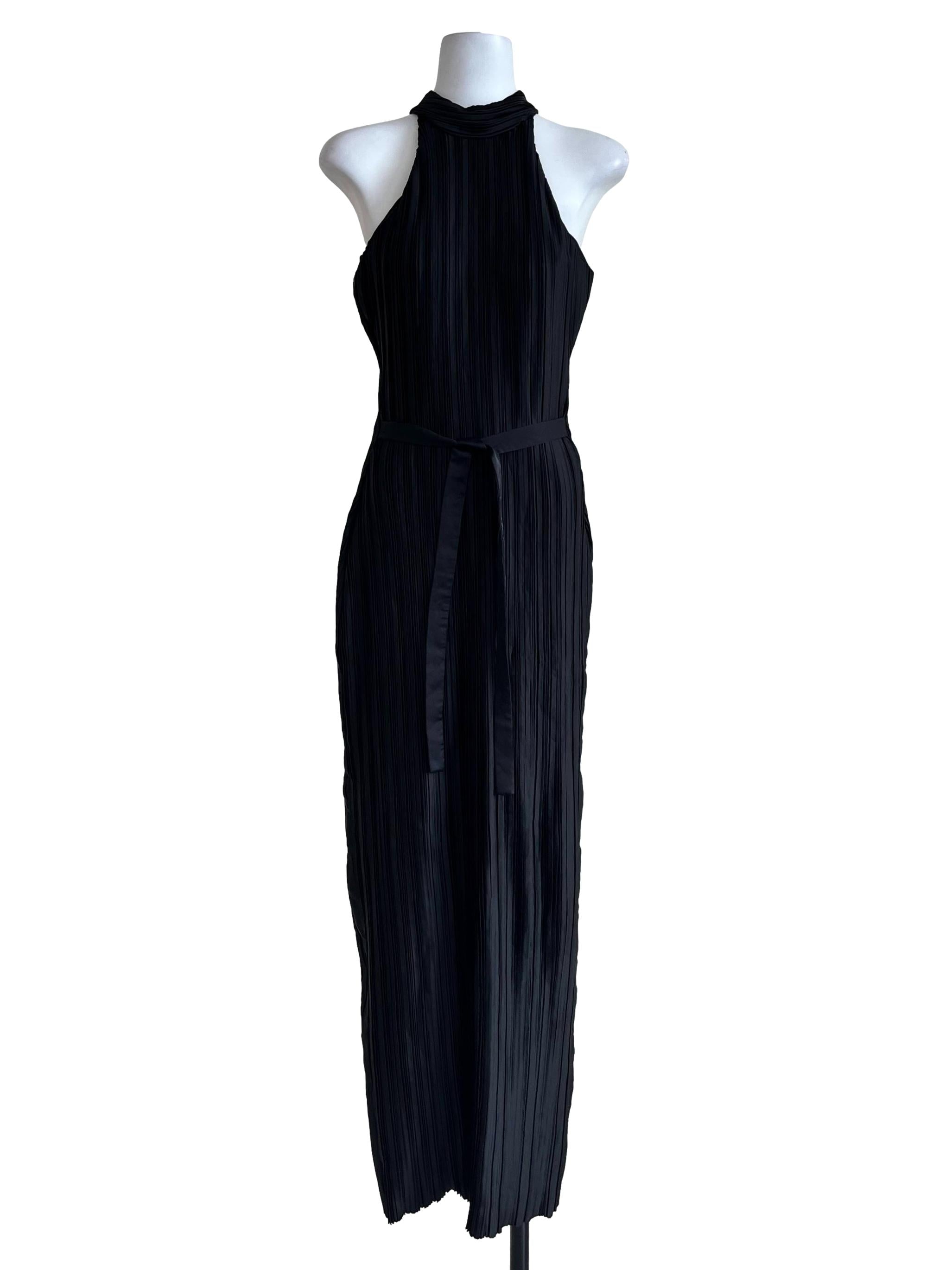 Black Pleated Halter Neck Dress