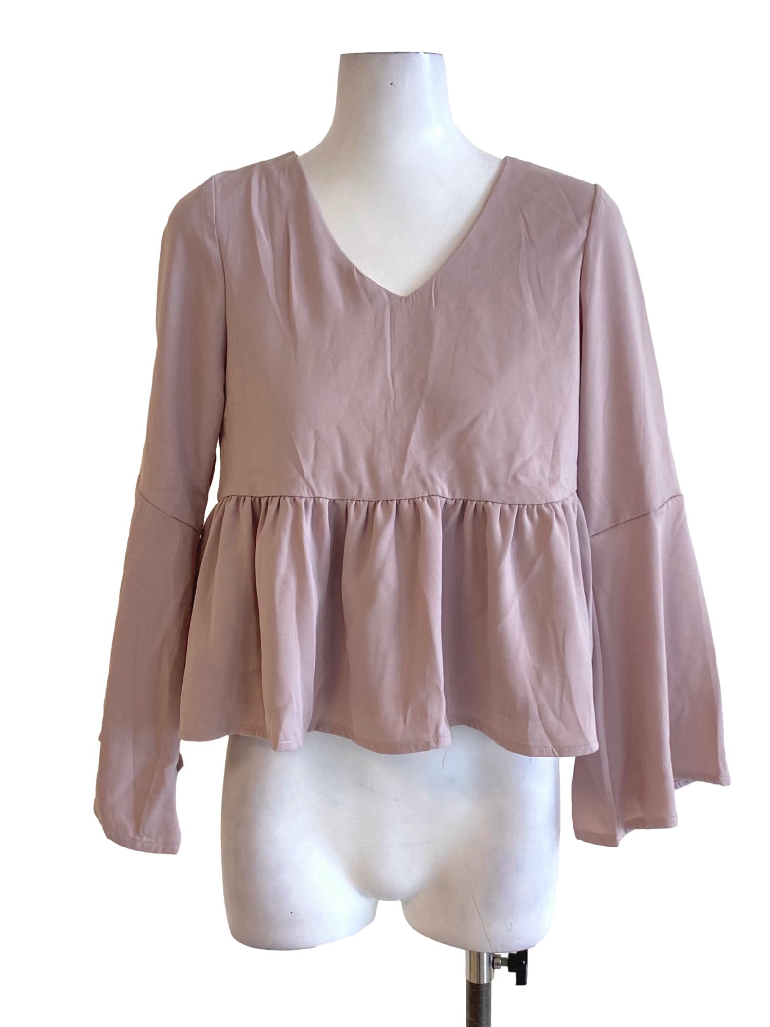 Dusty Purple V-Neck Long Butterfly Sleeve Peplum Blouse