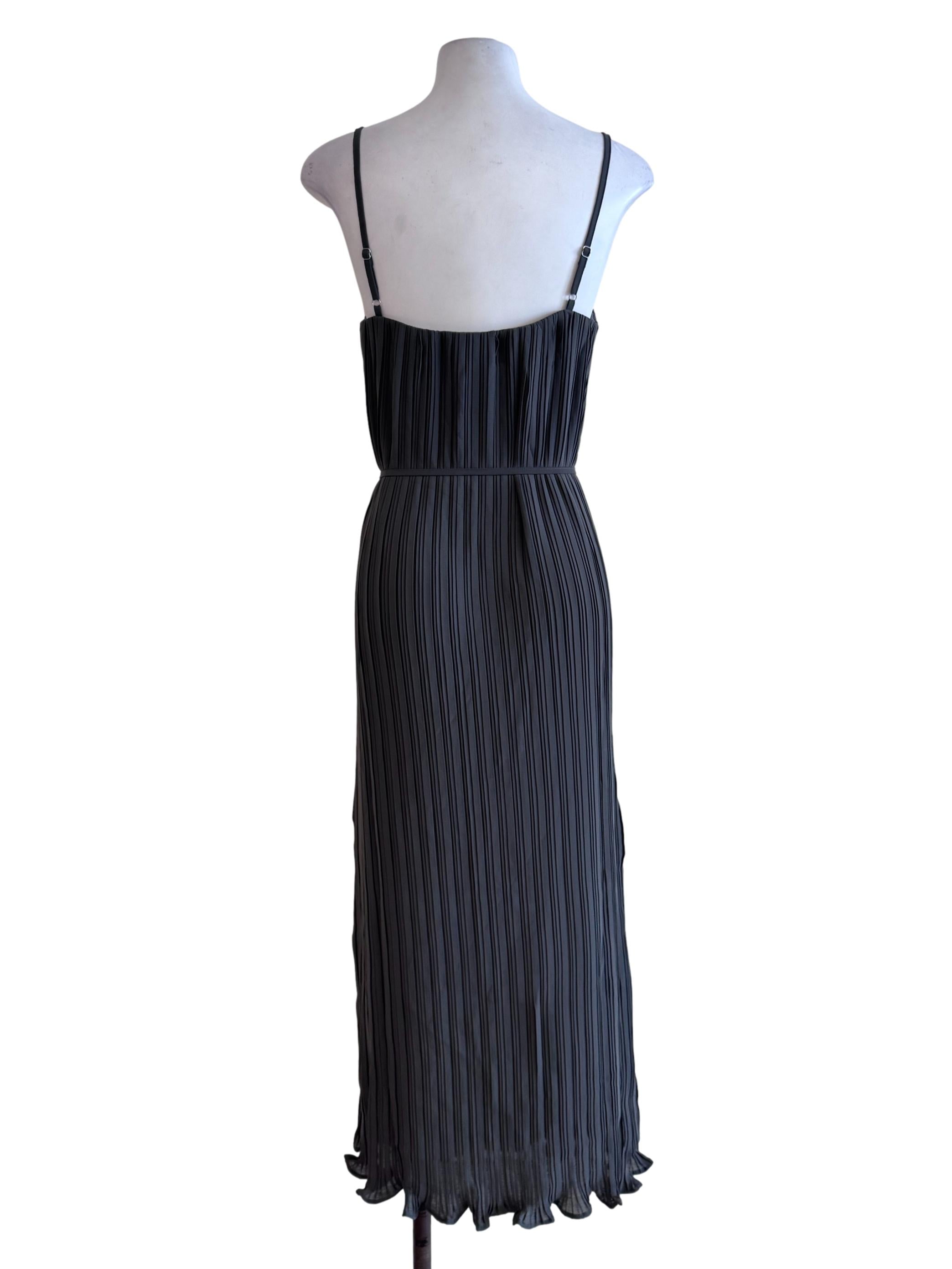 Ash Grey Square Neck Pleated Dress