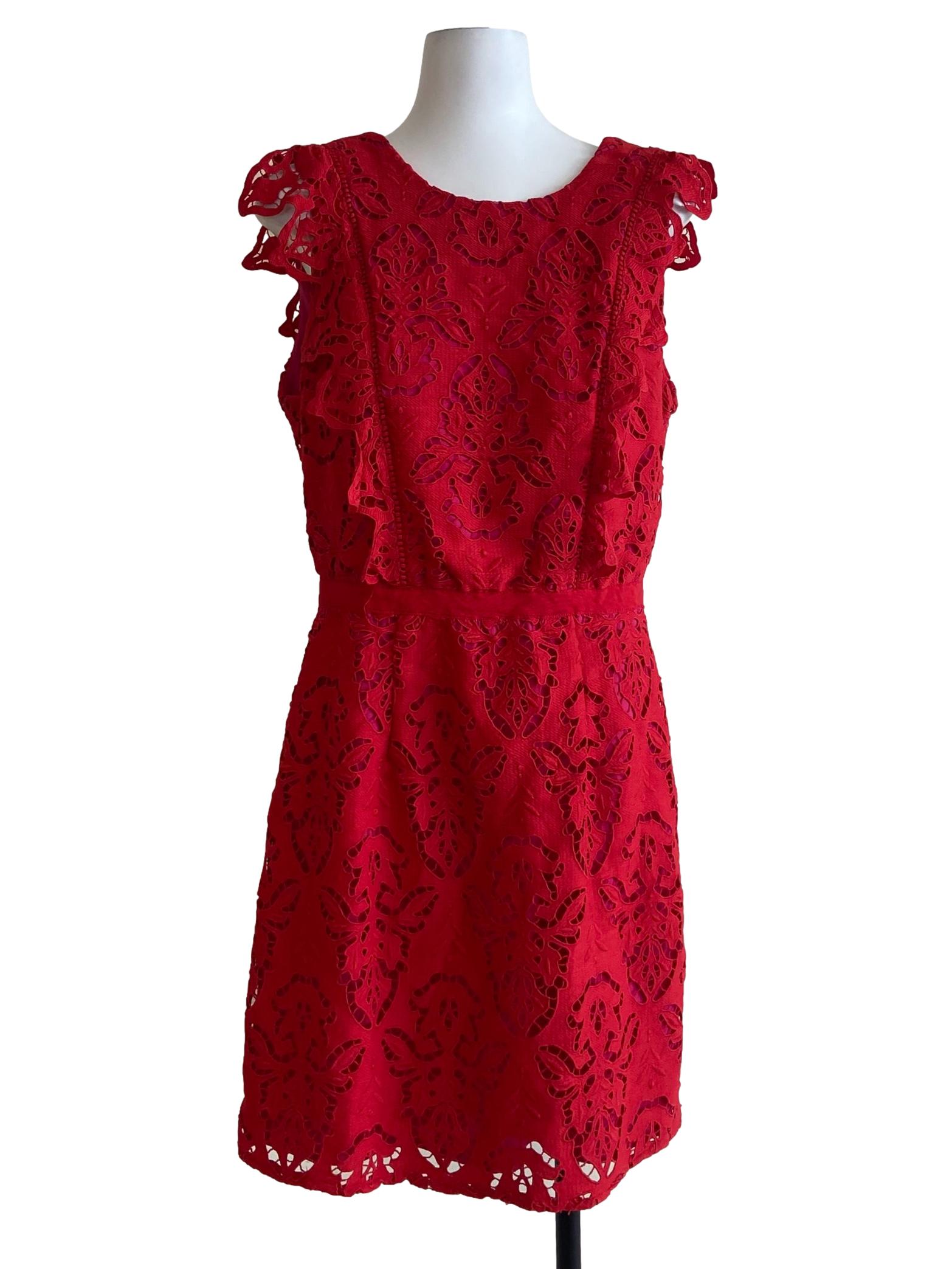 Rose Red Floral Lace A-Line Dress