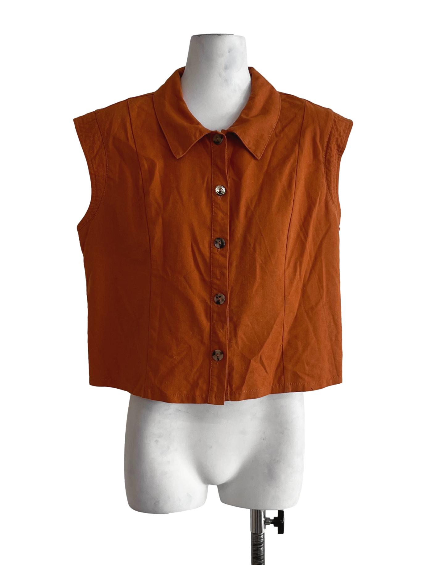 Amber Orange Wing Collar Sleeveless Top