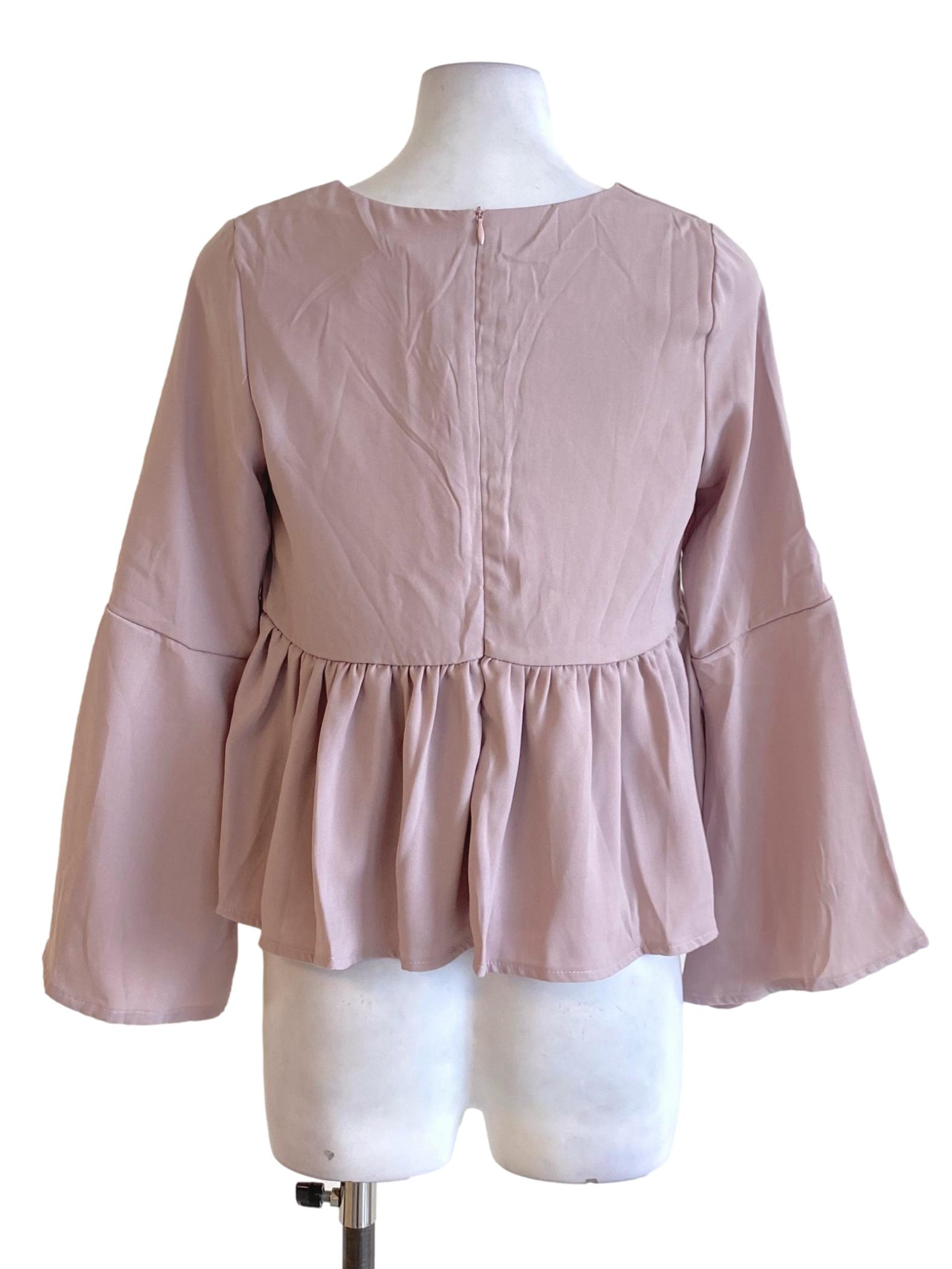 Dusty Purple V-Neck Long Butterfly Sleeve Peplum Blouse