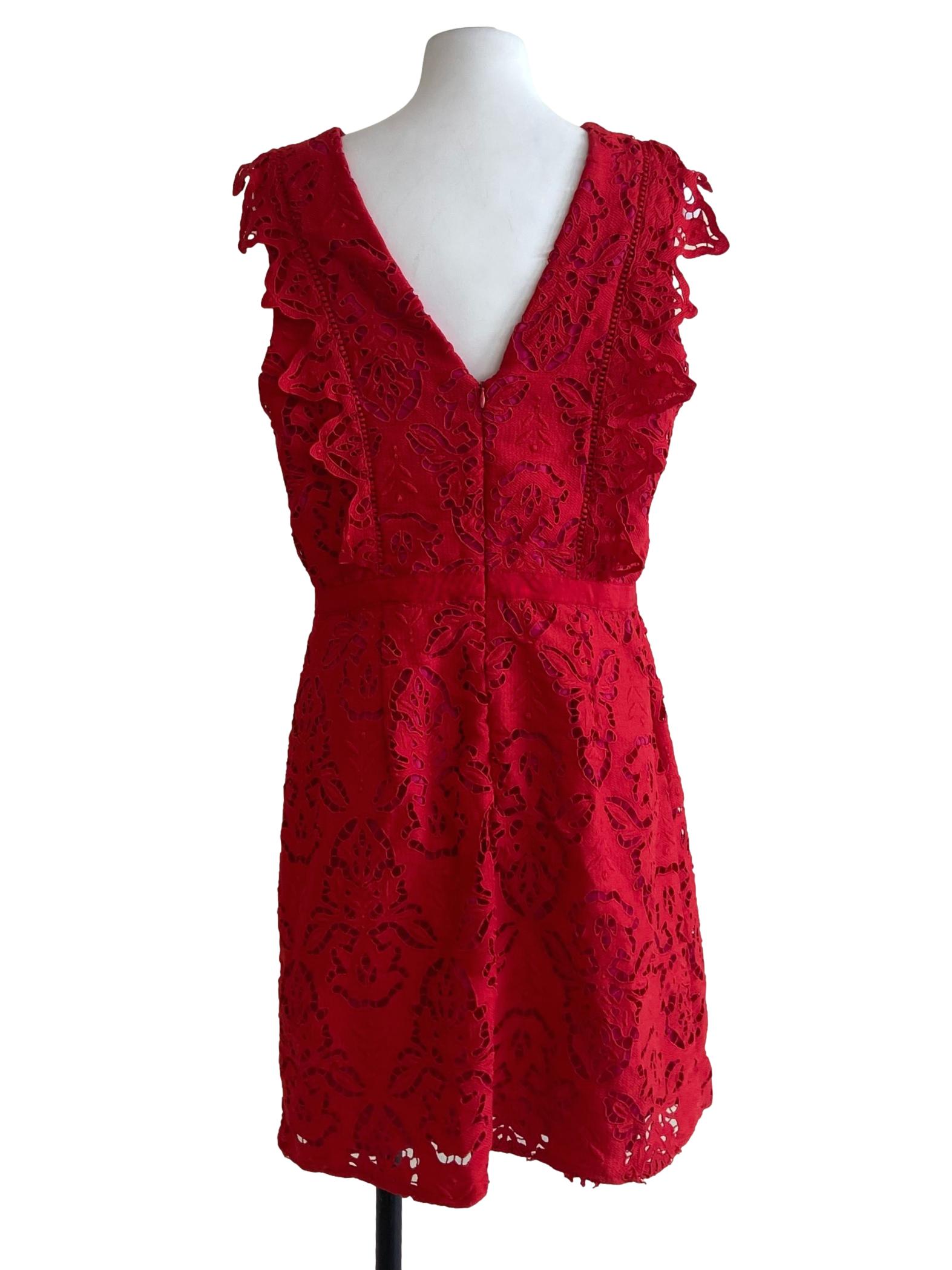 Rose Red Floral Lace A-Line Dress