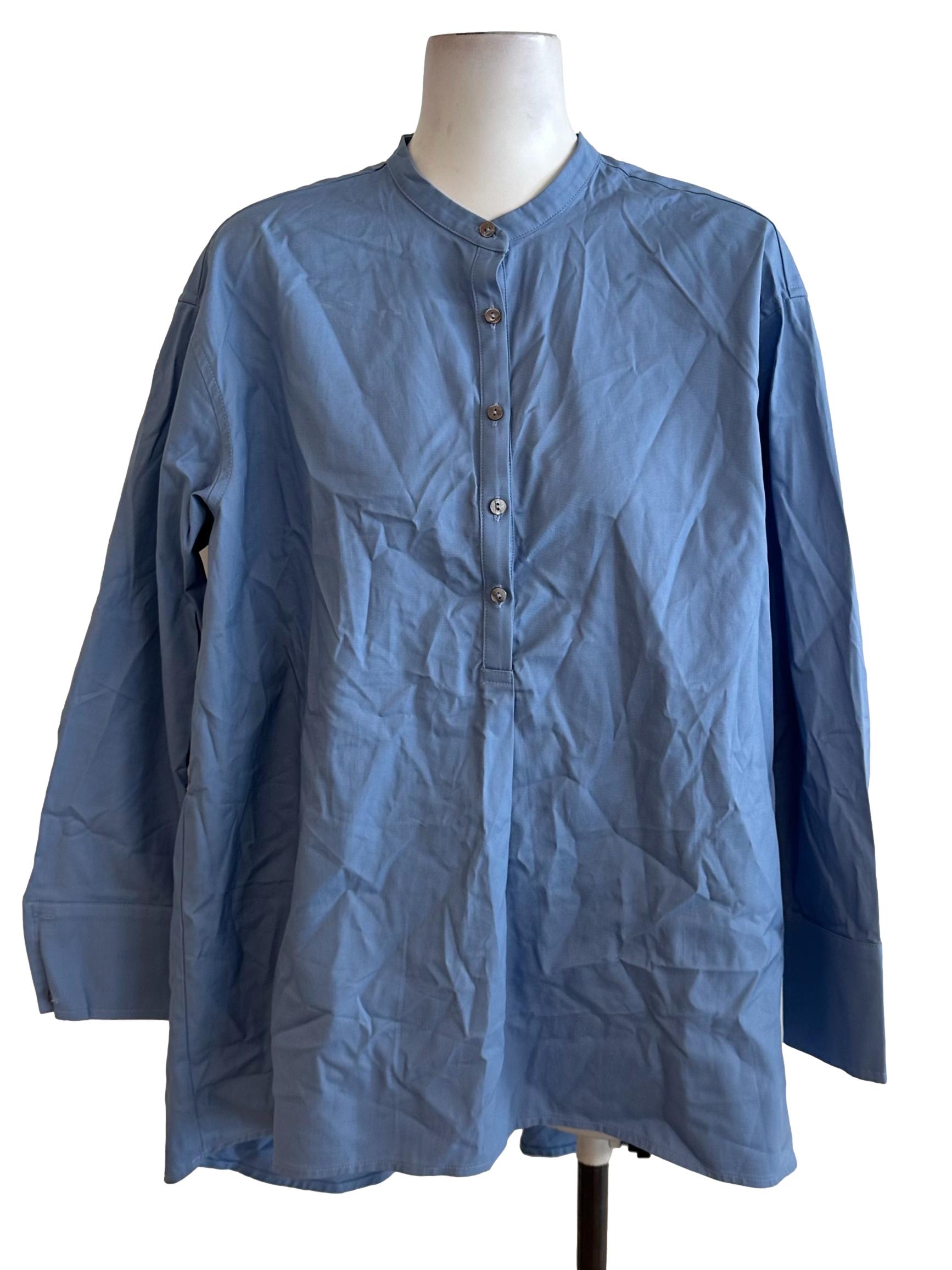 Sky Blue Round Button Long Sleeve Top
