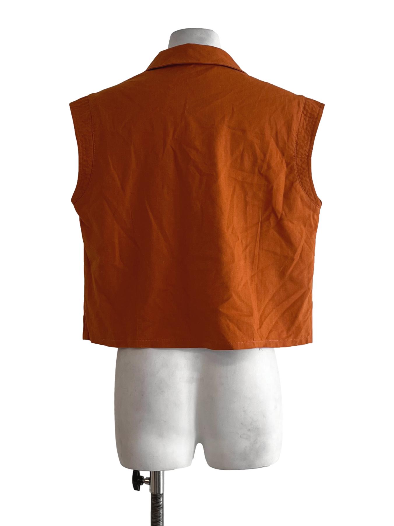 Amber Orange Wing Collar Sleeveless Top