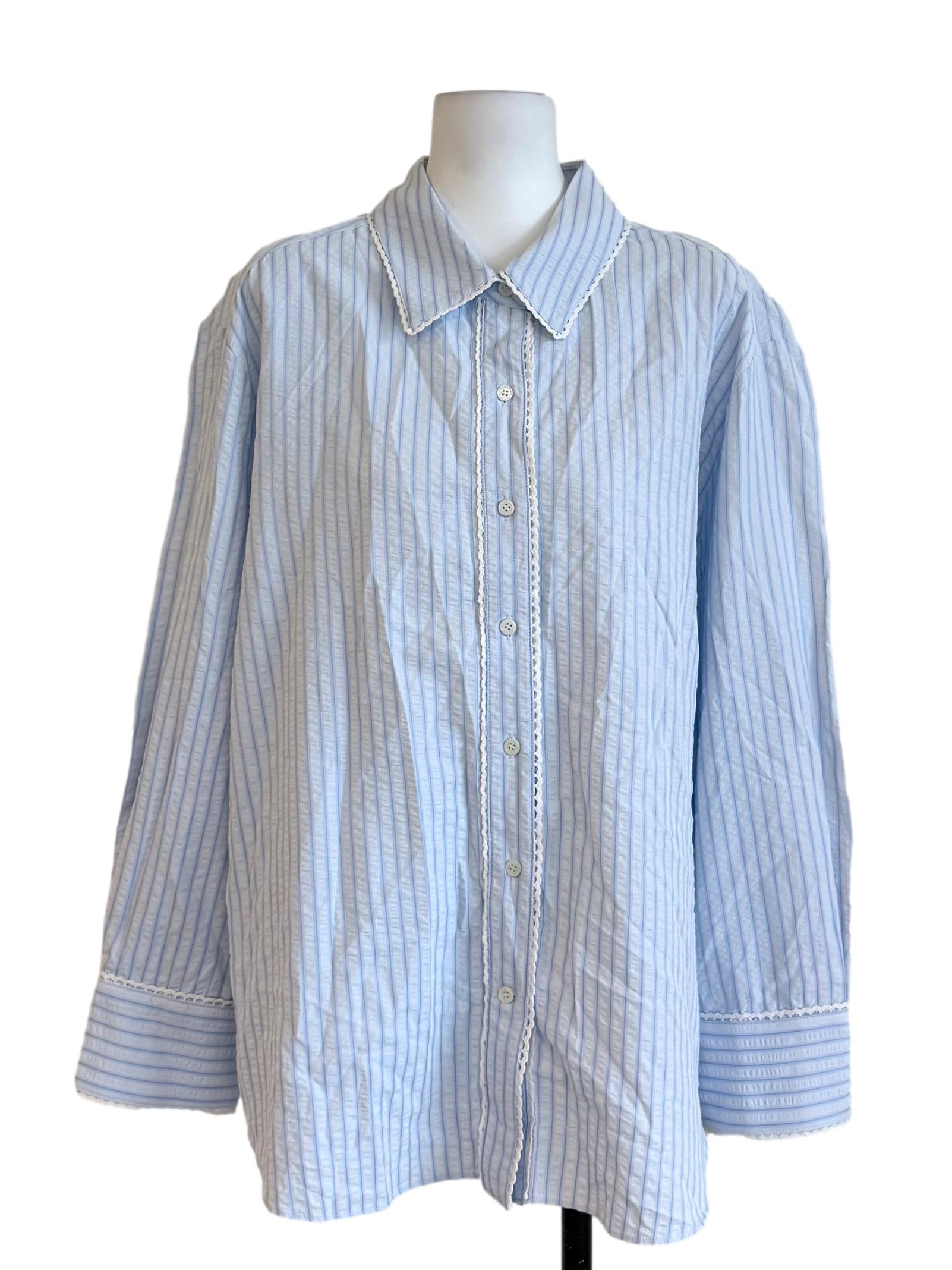 Baby Blue Lace Textured Oversized Shirt LB