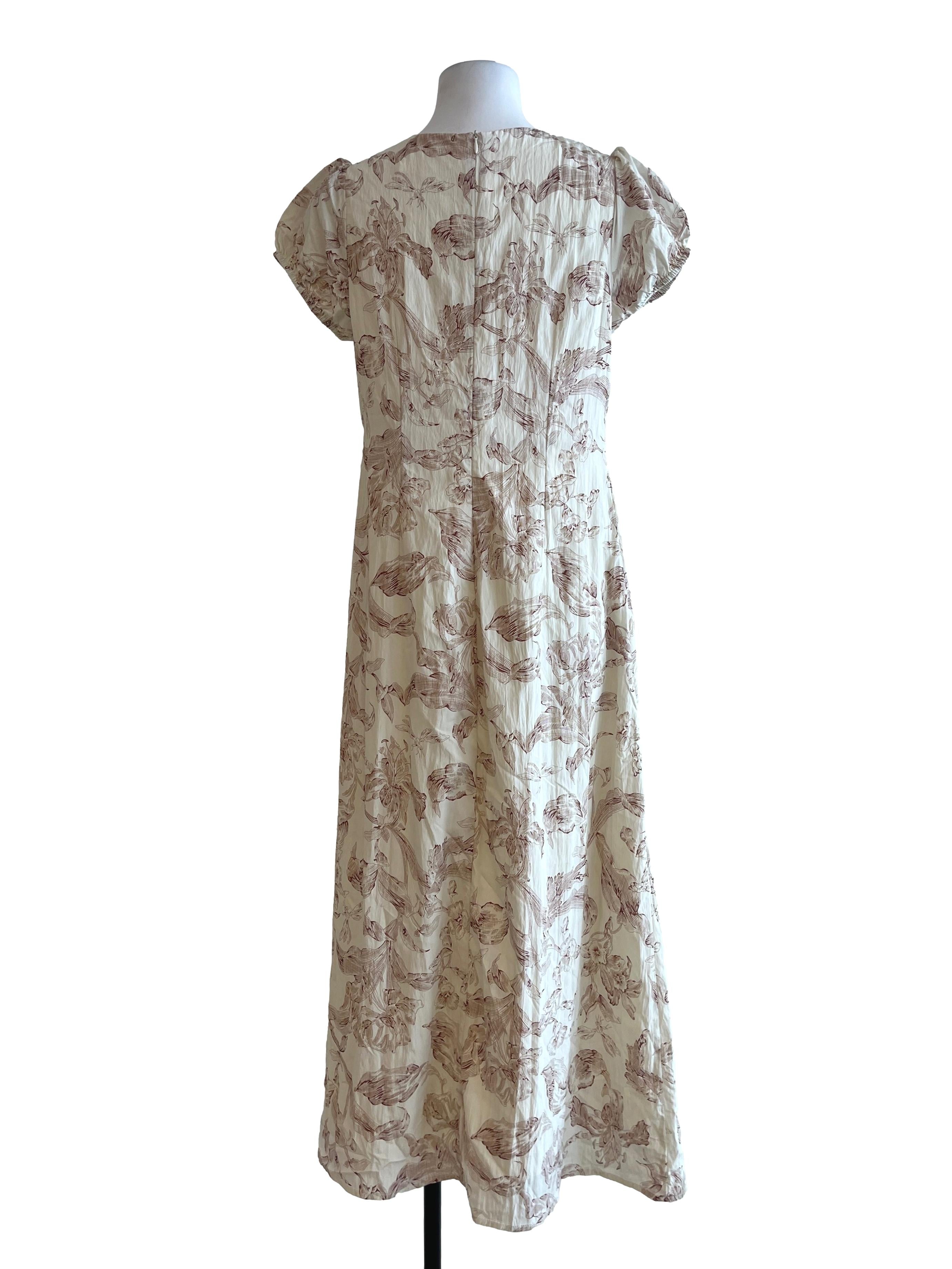Cream White Floral Printed V-Neck Dress