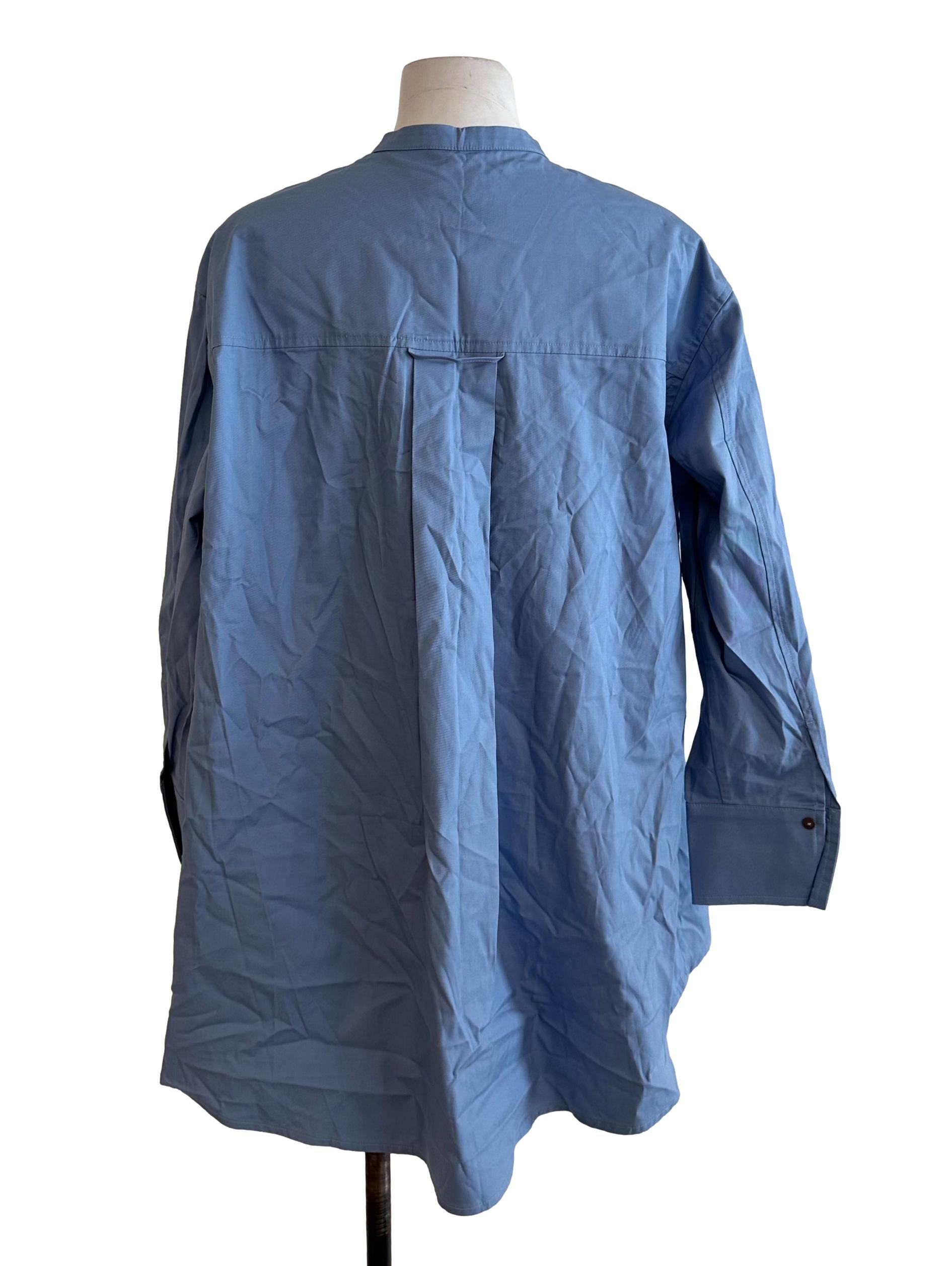 Sky Blue Round Button Long Sleeve Top