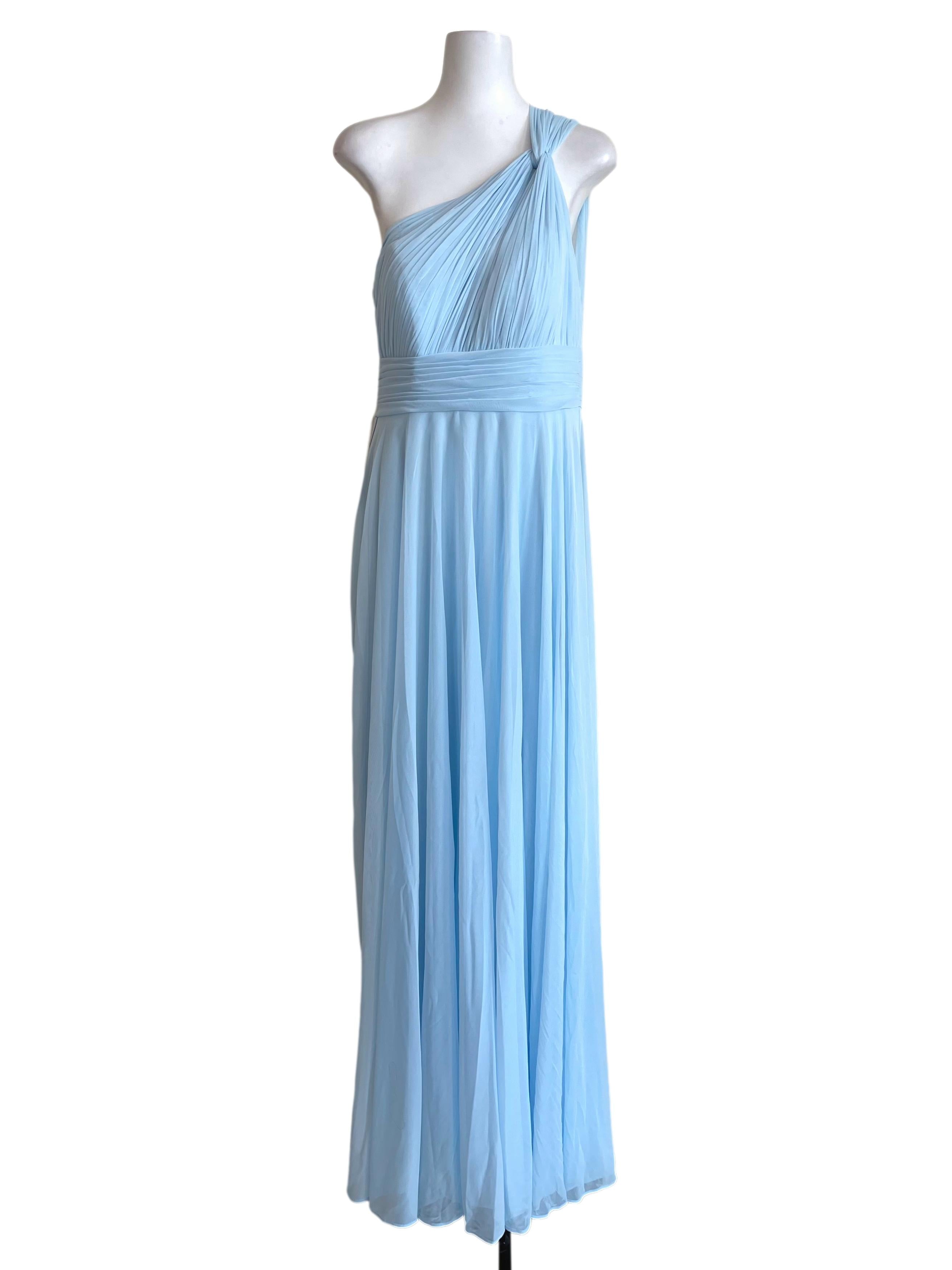 Baby Blue Asymmetric Draped Ball Gown Dress