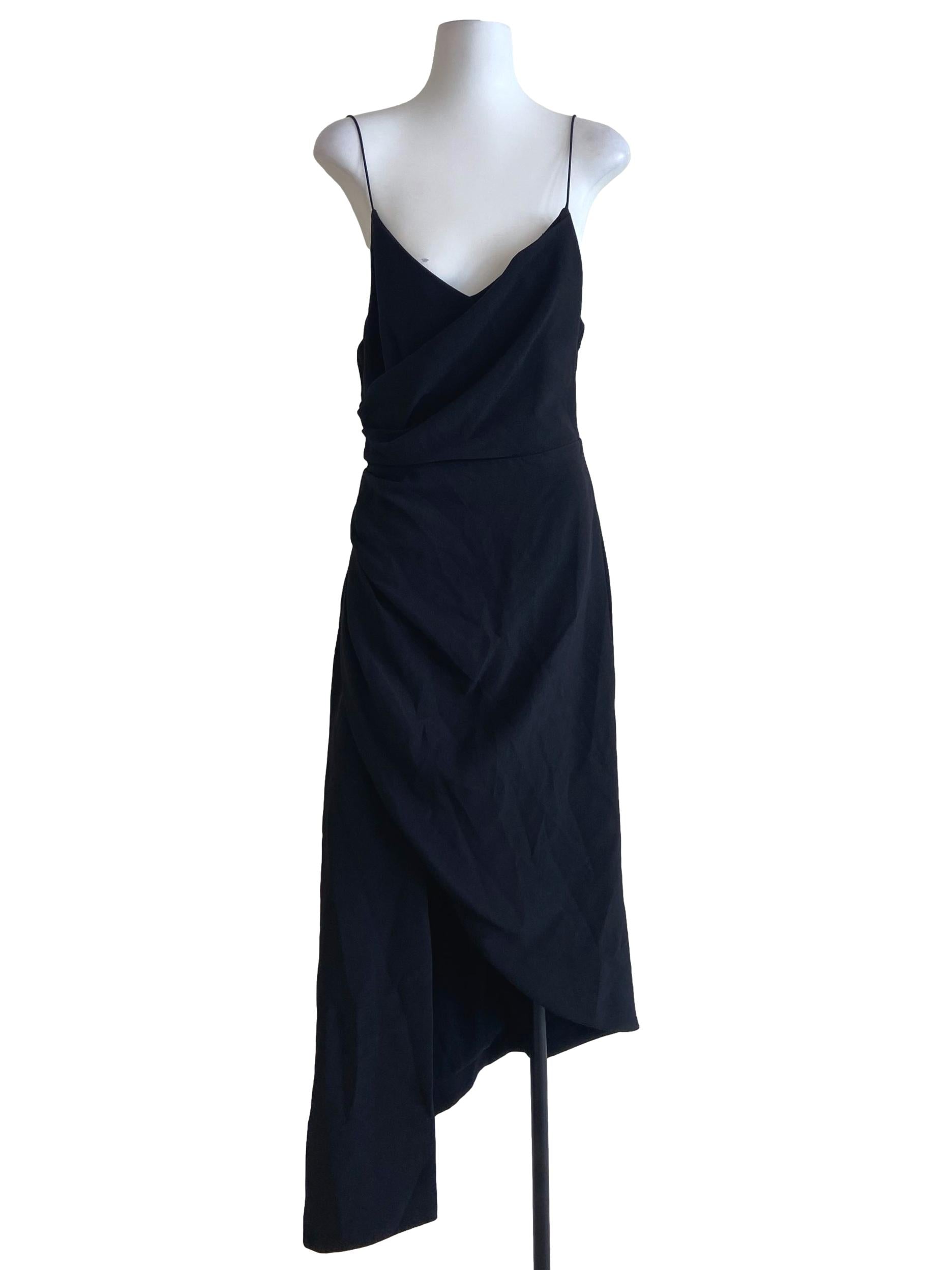 Black Spaghetti Strap Asymmetric Slit Dress