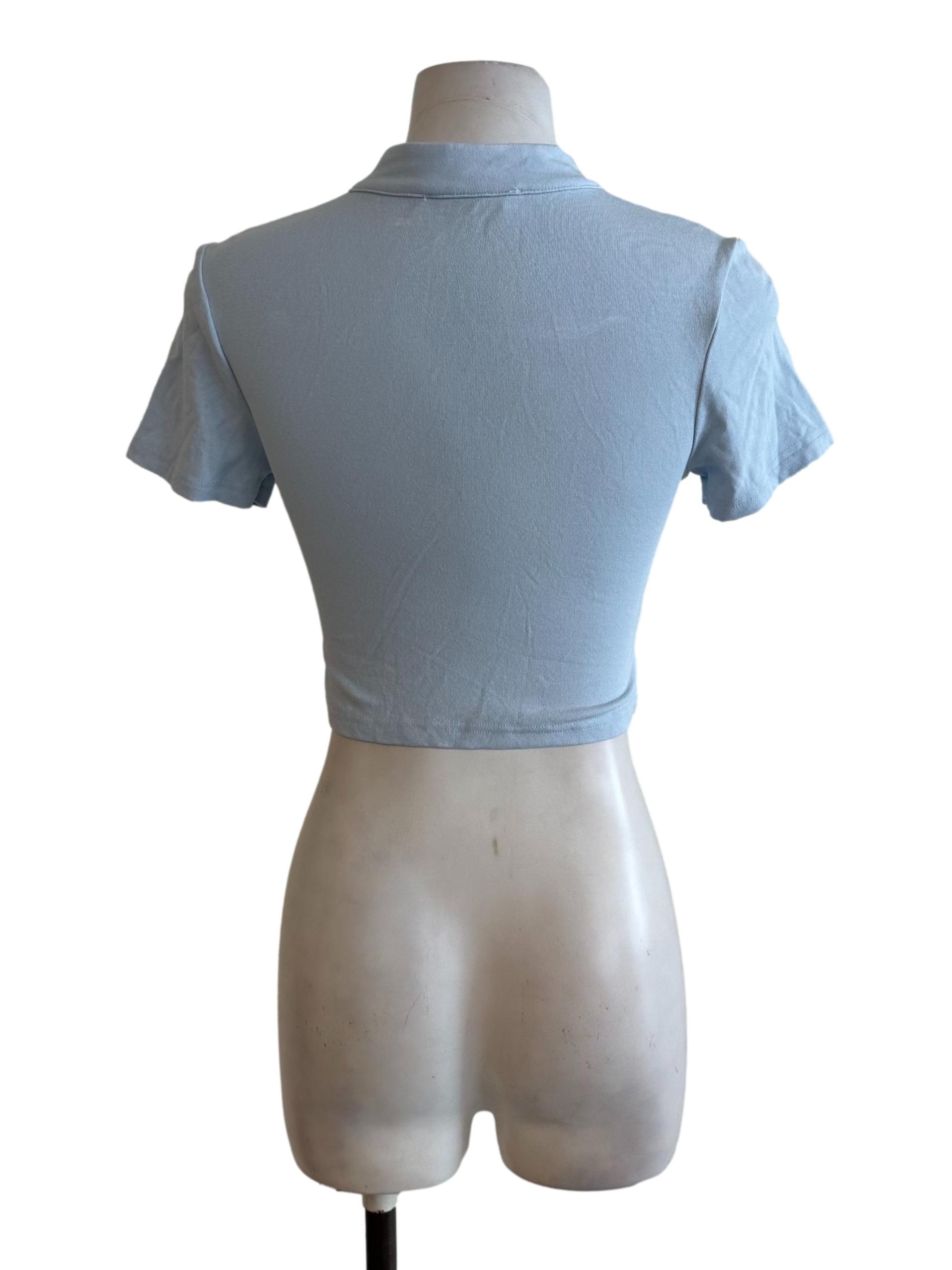 Light Blue Mandarin Short Sleeve Crop Top