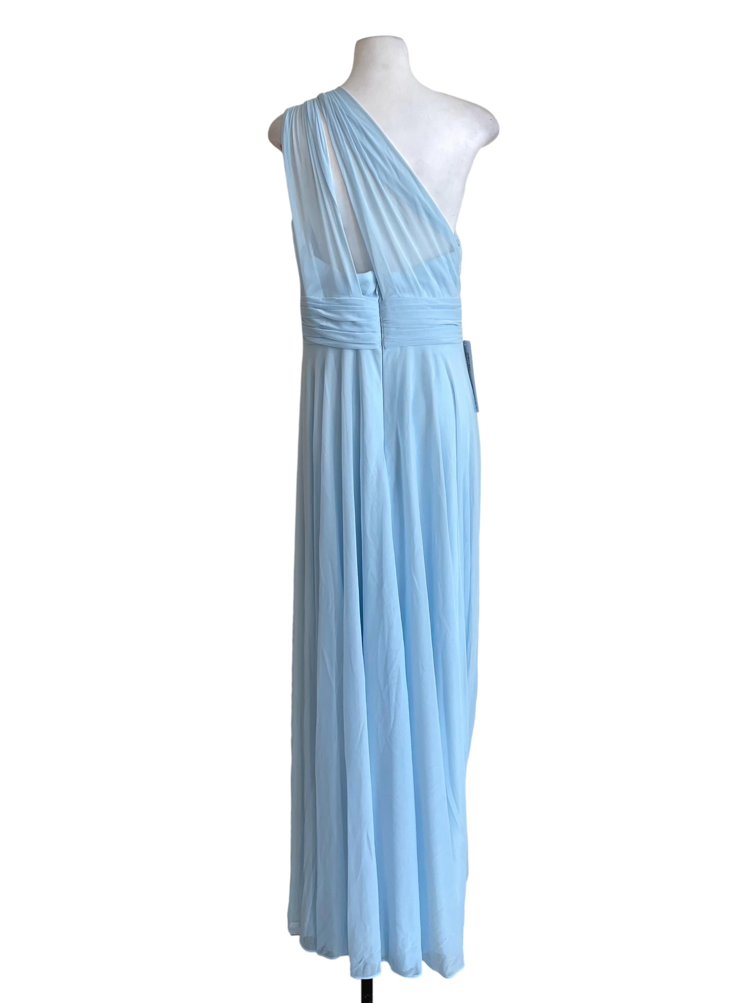 Baby Blue Asymmetric Draped Ball Gown Dress
