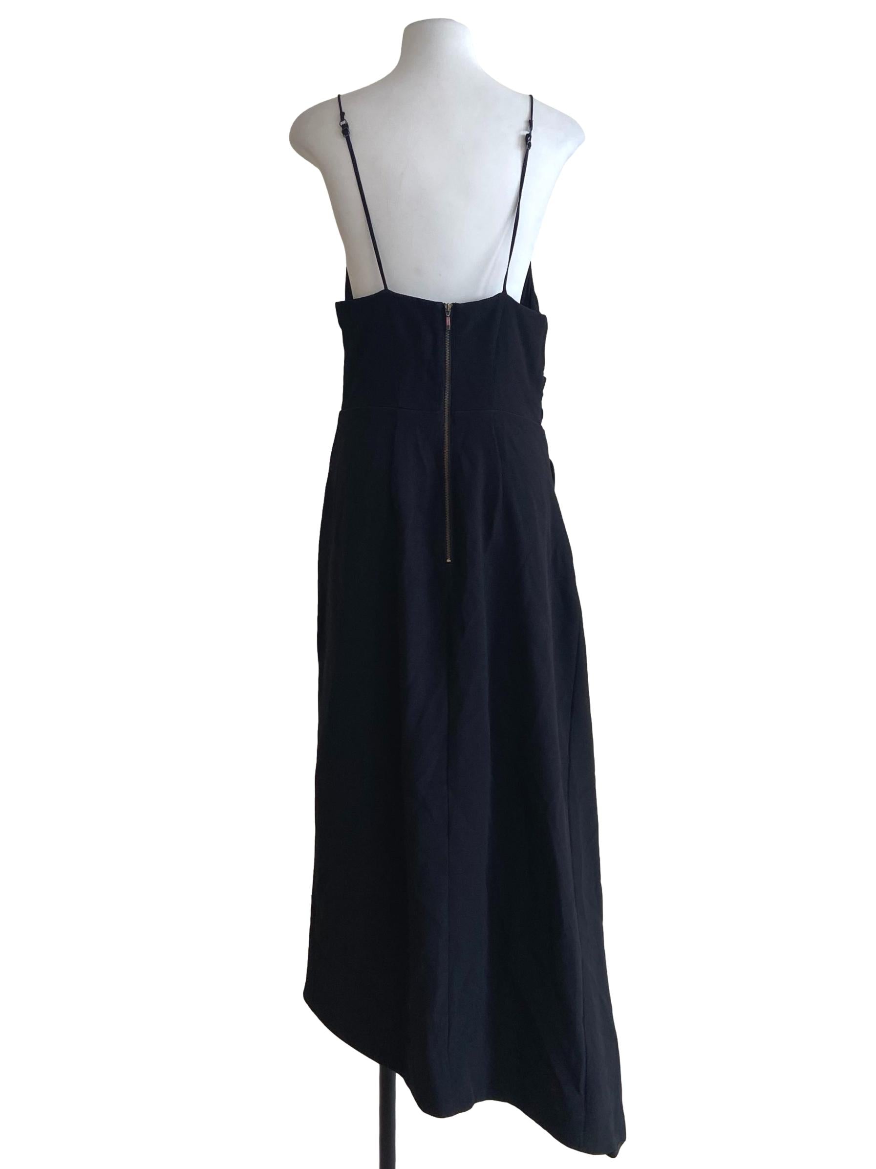 Black Spaghetti Strap Asymmetric Slit Dress
