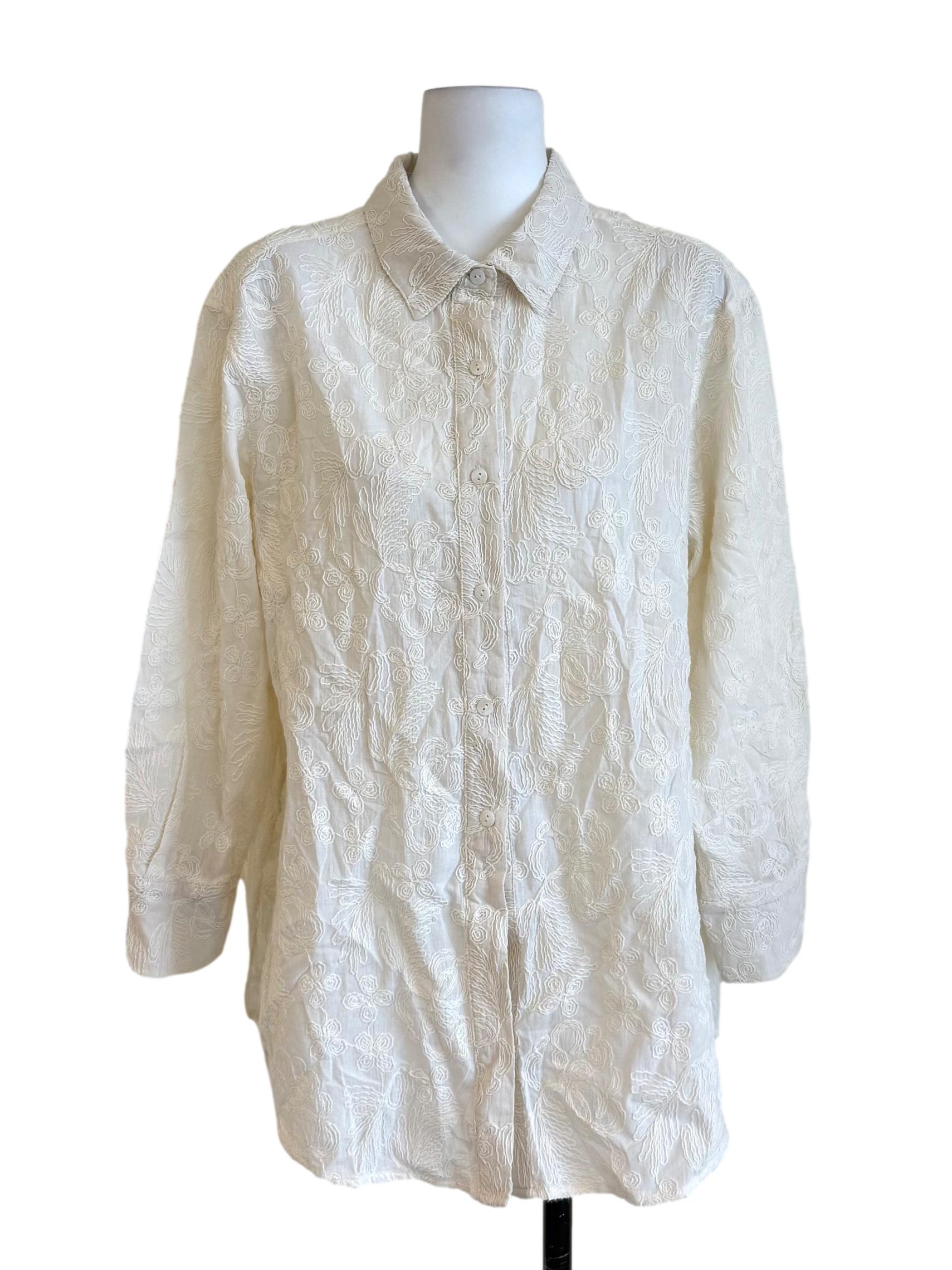 Off White Floral Stitch Oversized Shirt LB