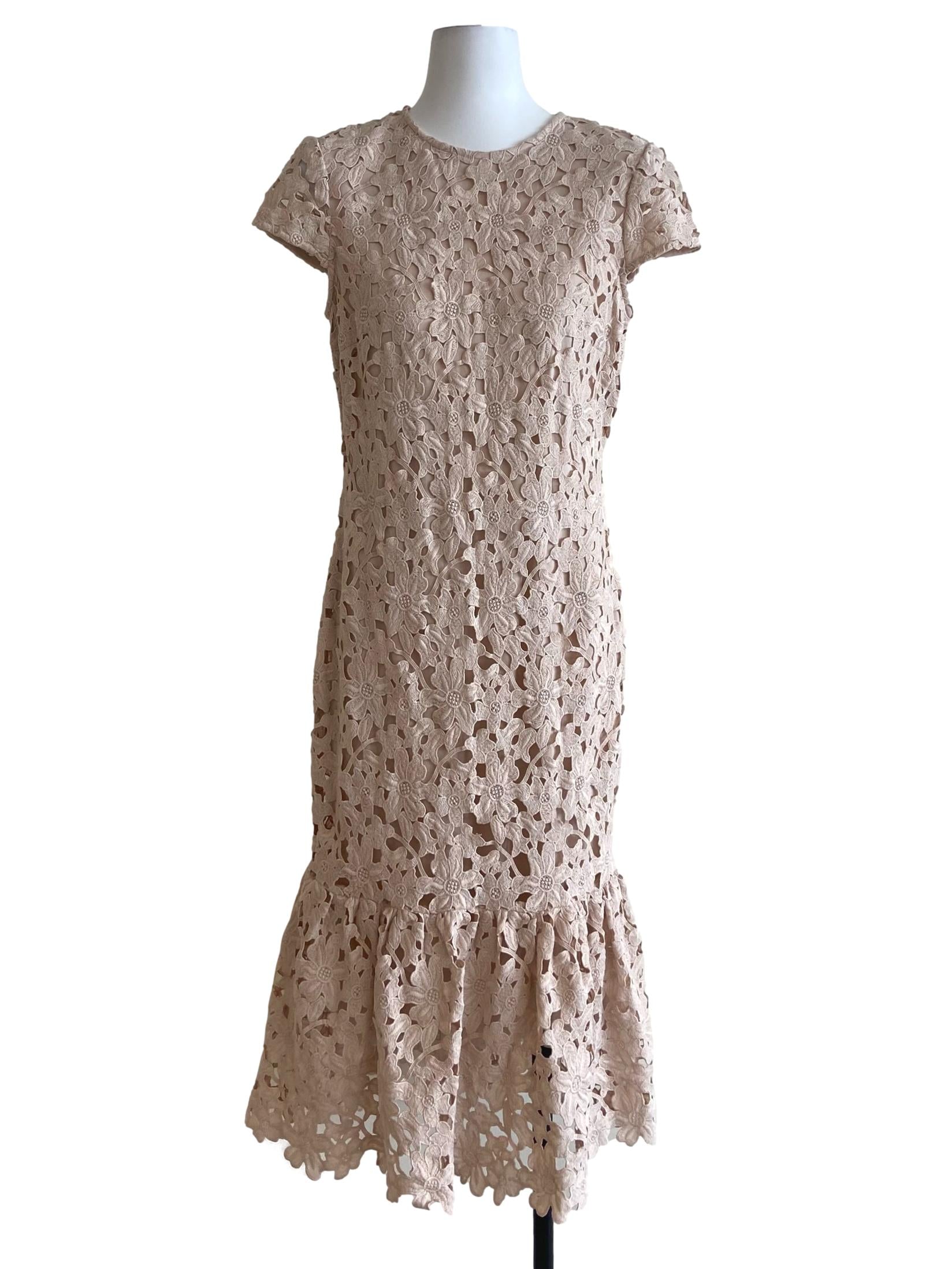 Coconut Beige Floral Lace Drop Waist Dress