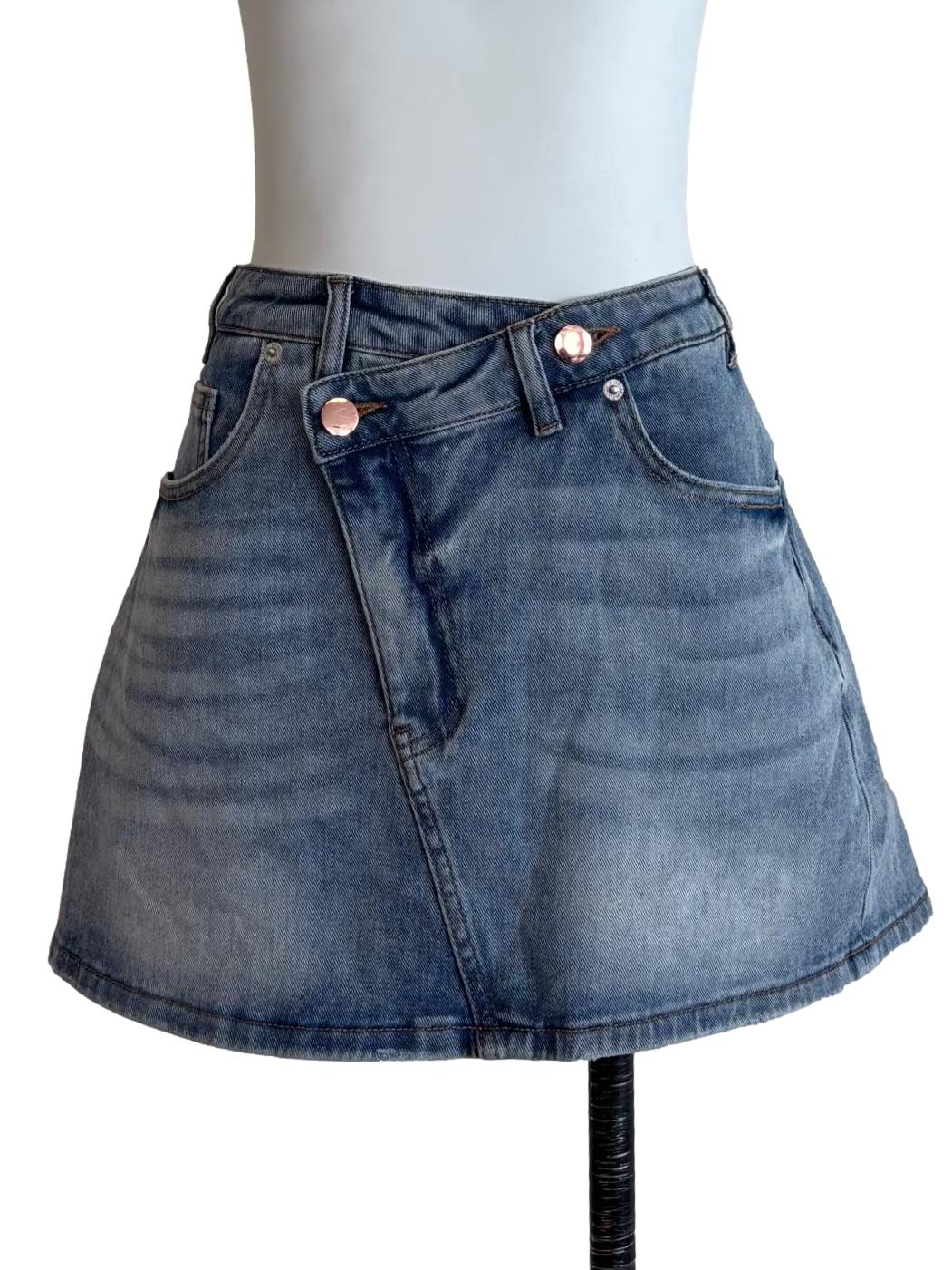 Washed Blue Mini Denim Skirt