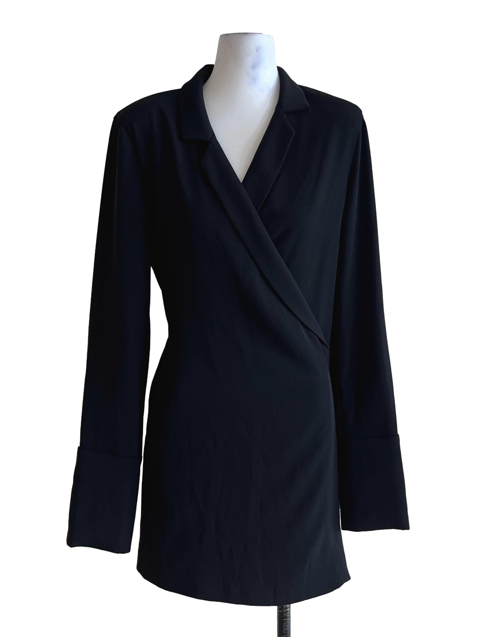 Black Notched Neckline Wrap Dress