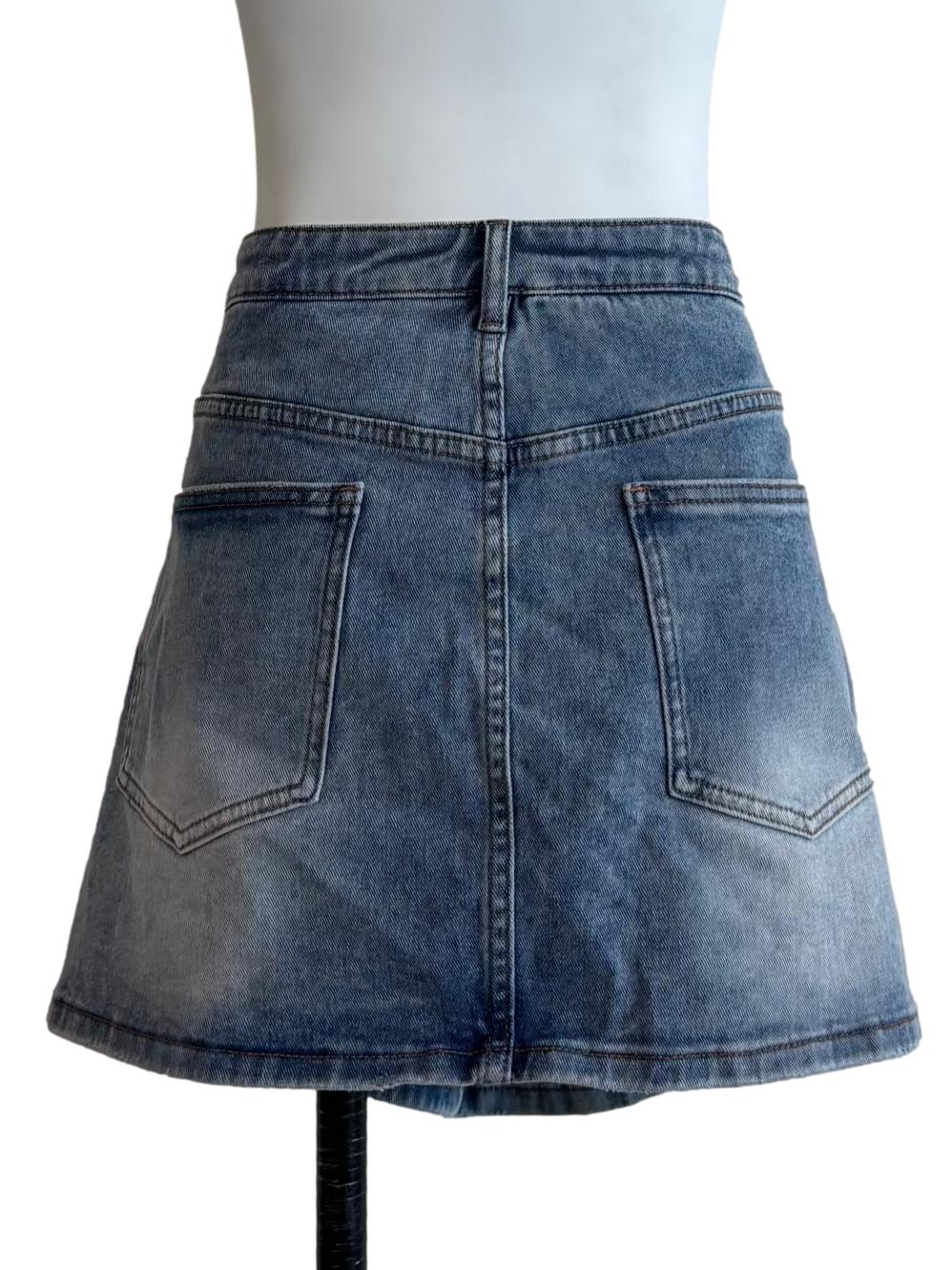 Washed Blue Mini Denim Skirt