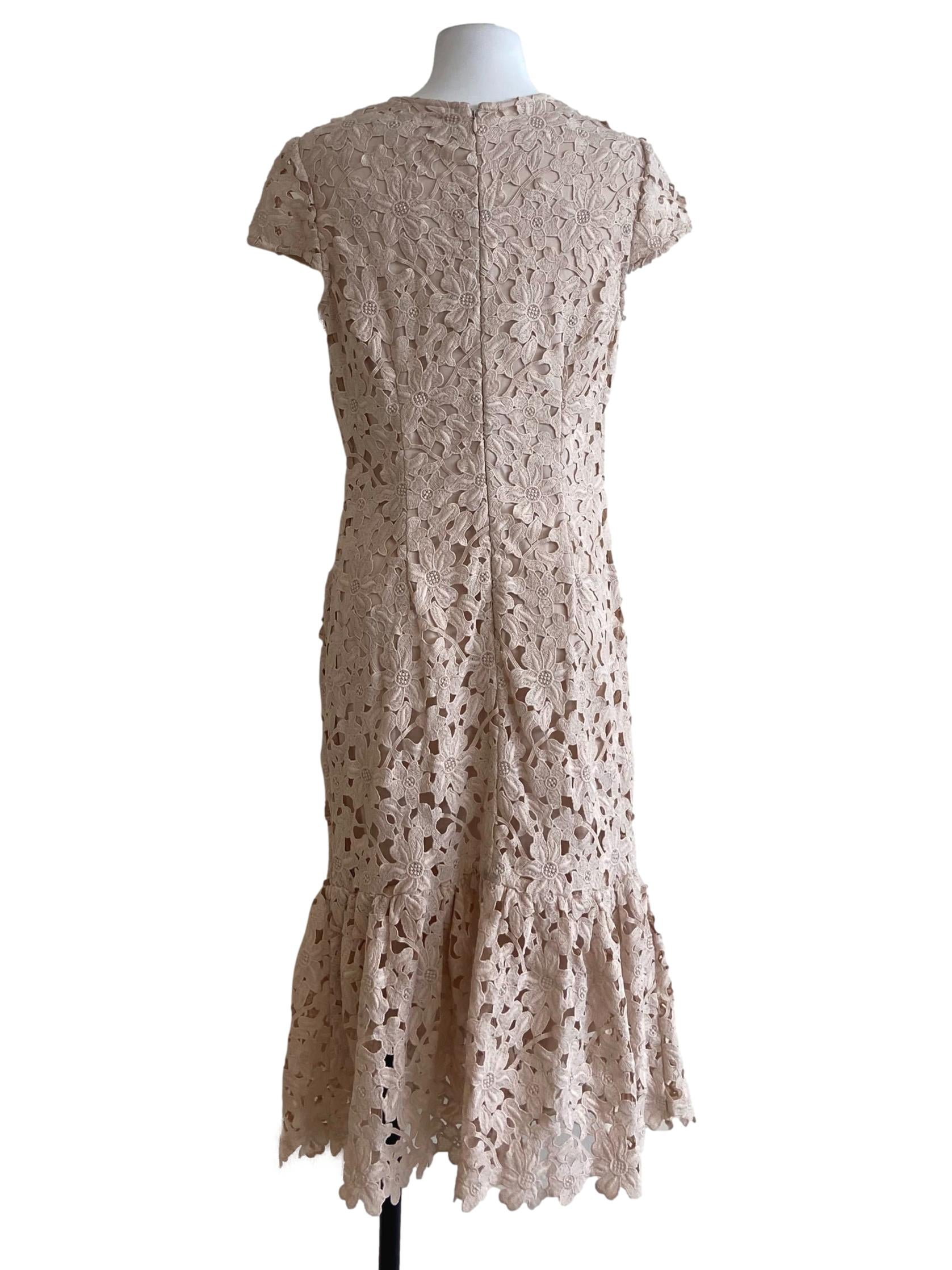 Coconut Beige Floral Lace Drop Waist Dress