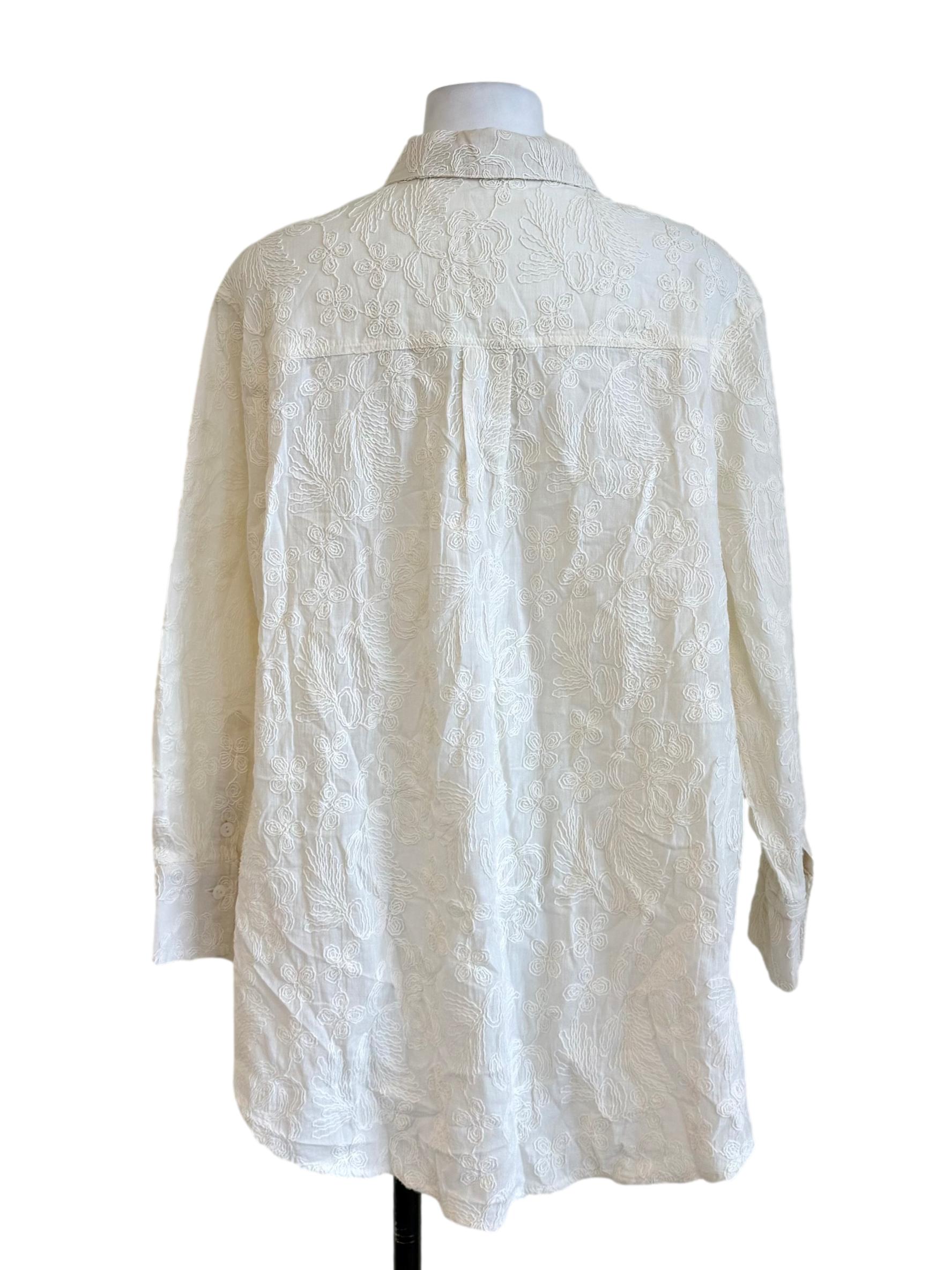 Off White Floral Stitch Oversized Shirt LB