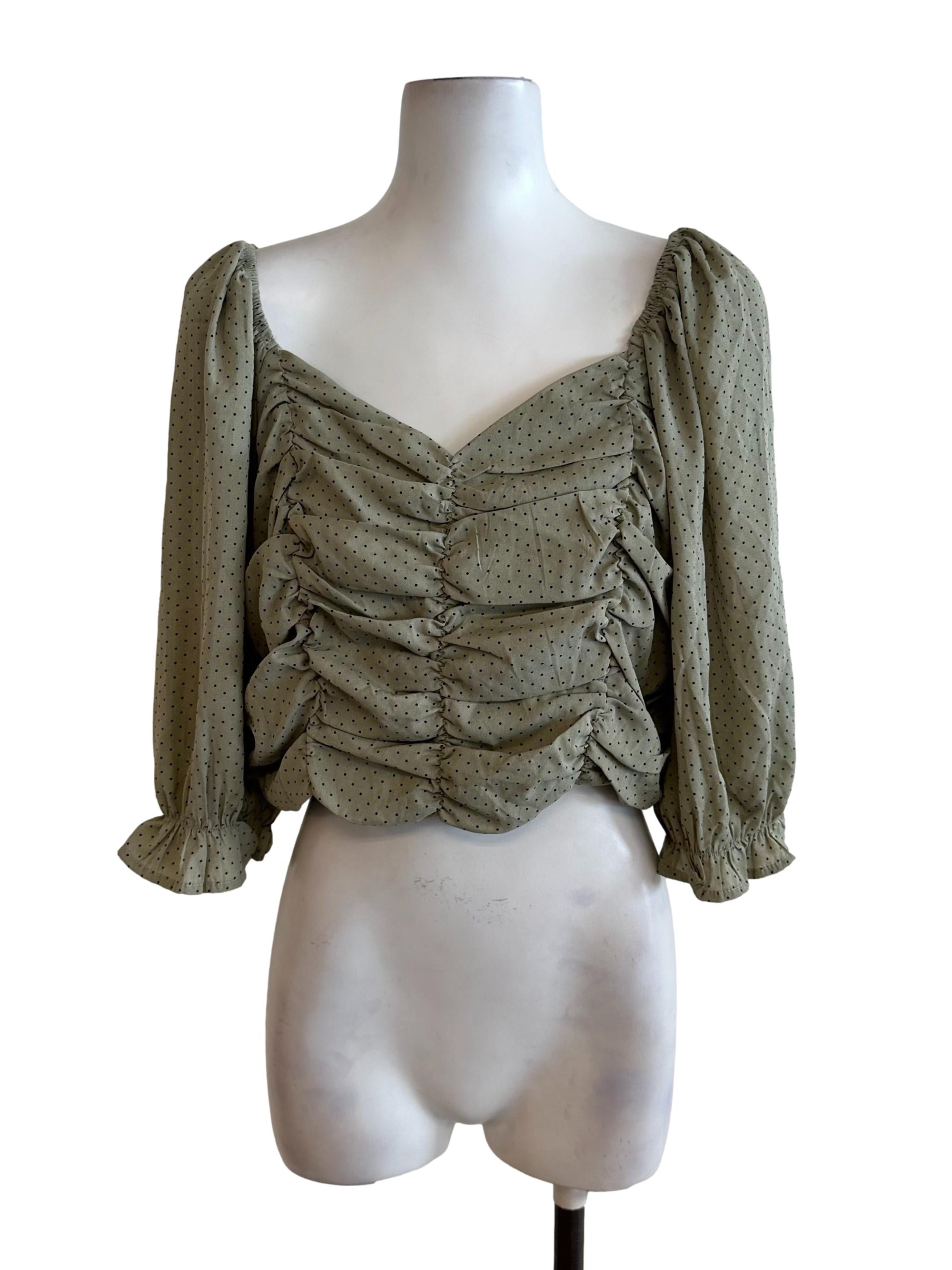 Sage Green Polkadot Ruched Top