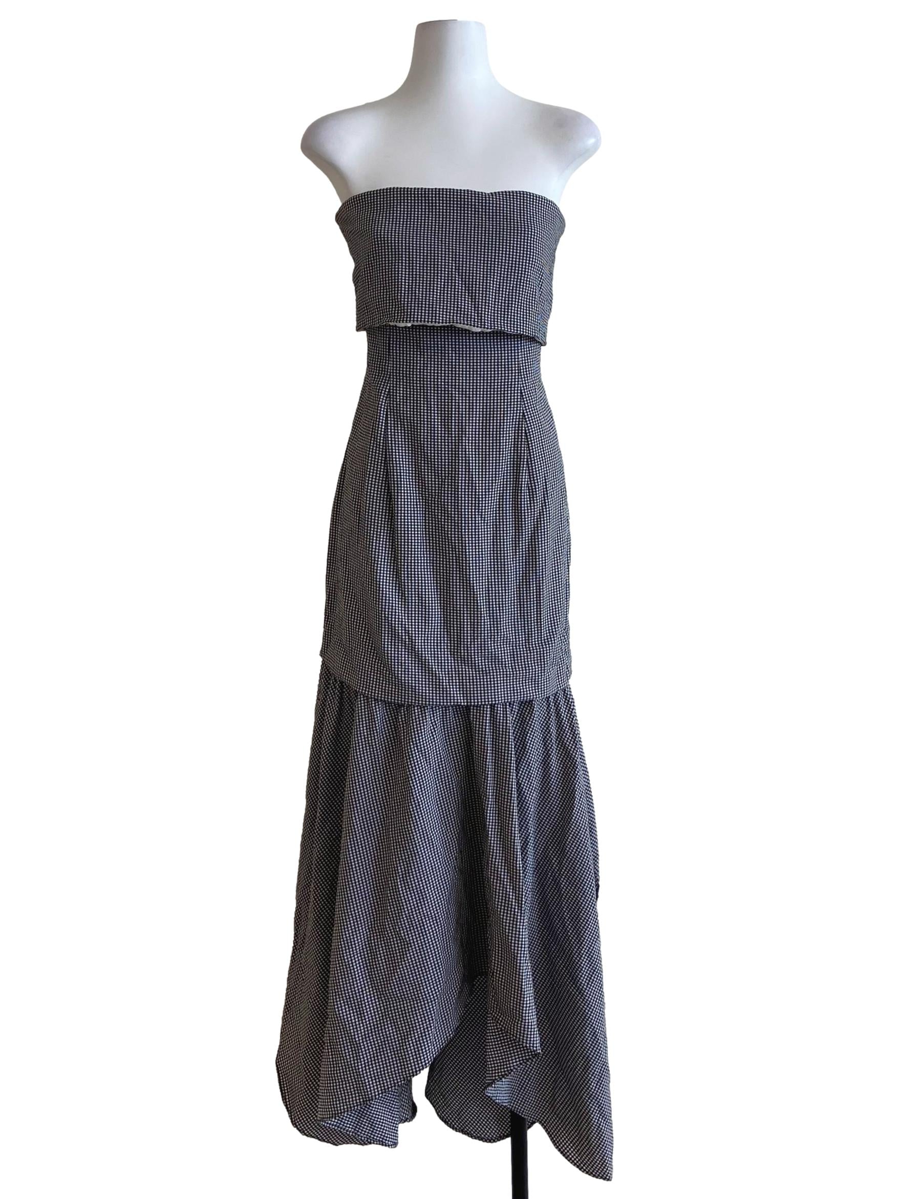 Black & White Plaid Strapless Empire Dress