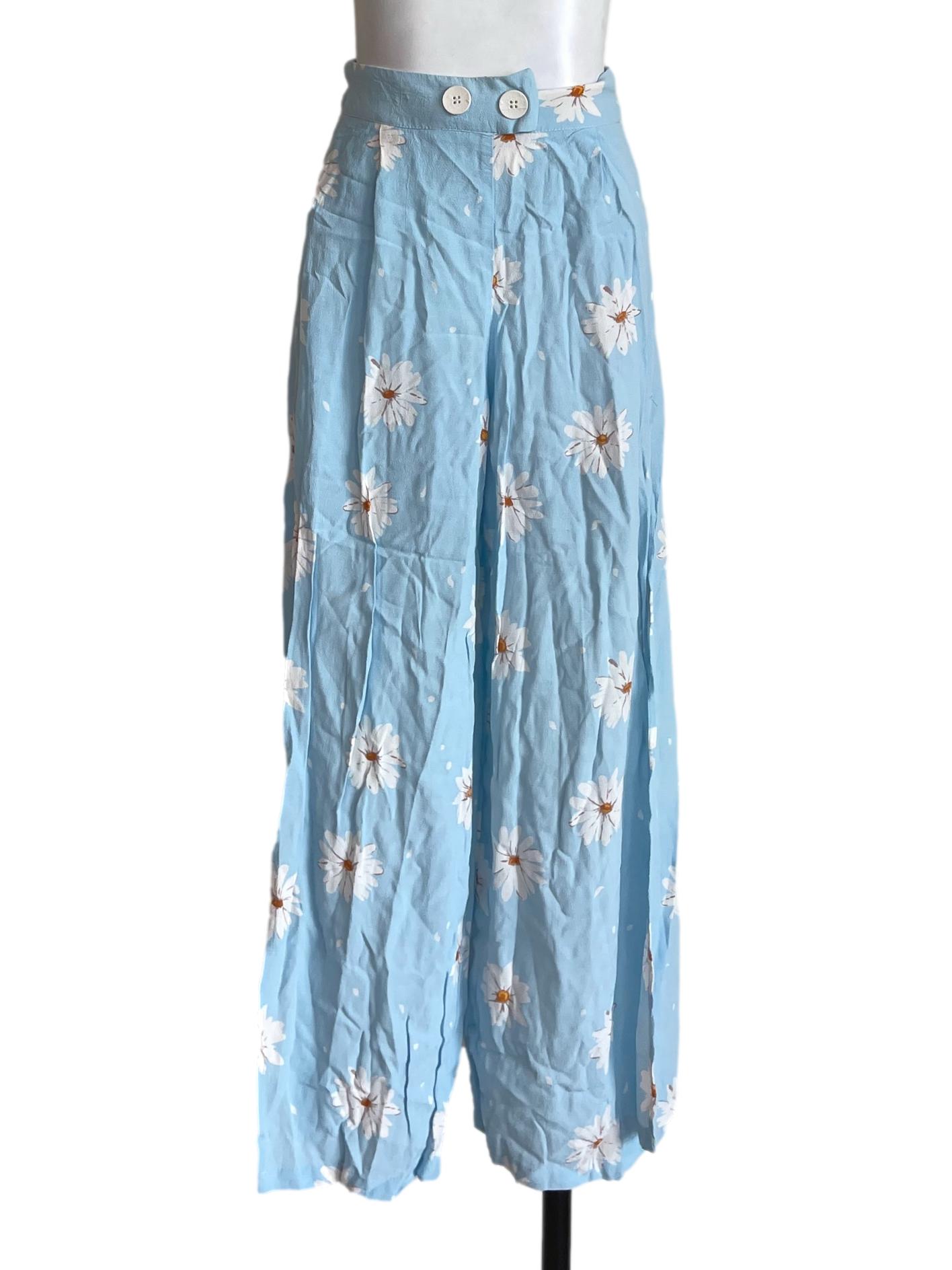Sky Blue Daisies Printed Pants