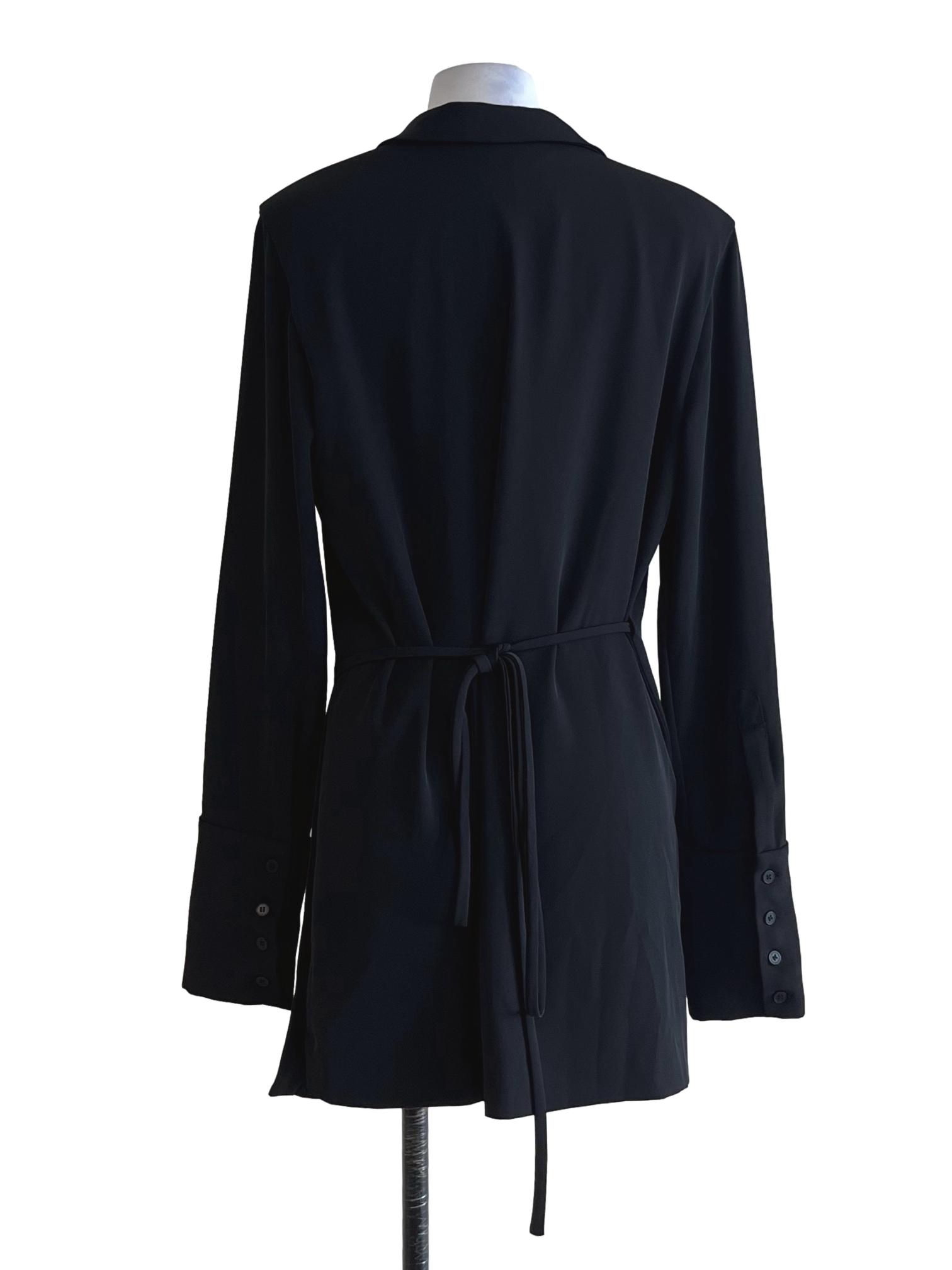 Black Notched Neckline Wrap Dress