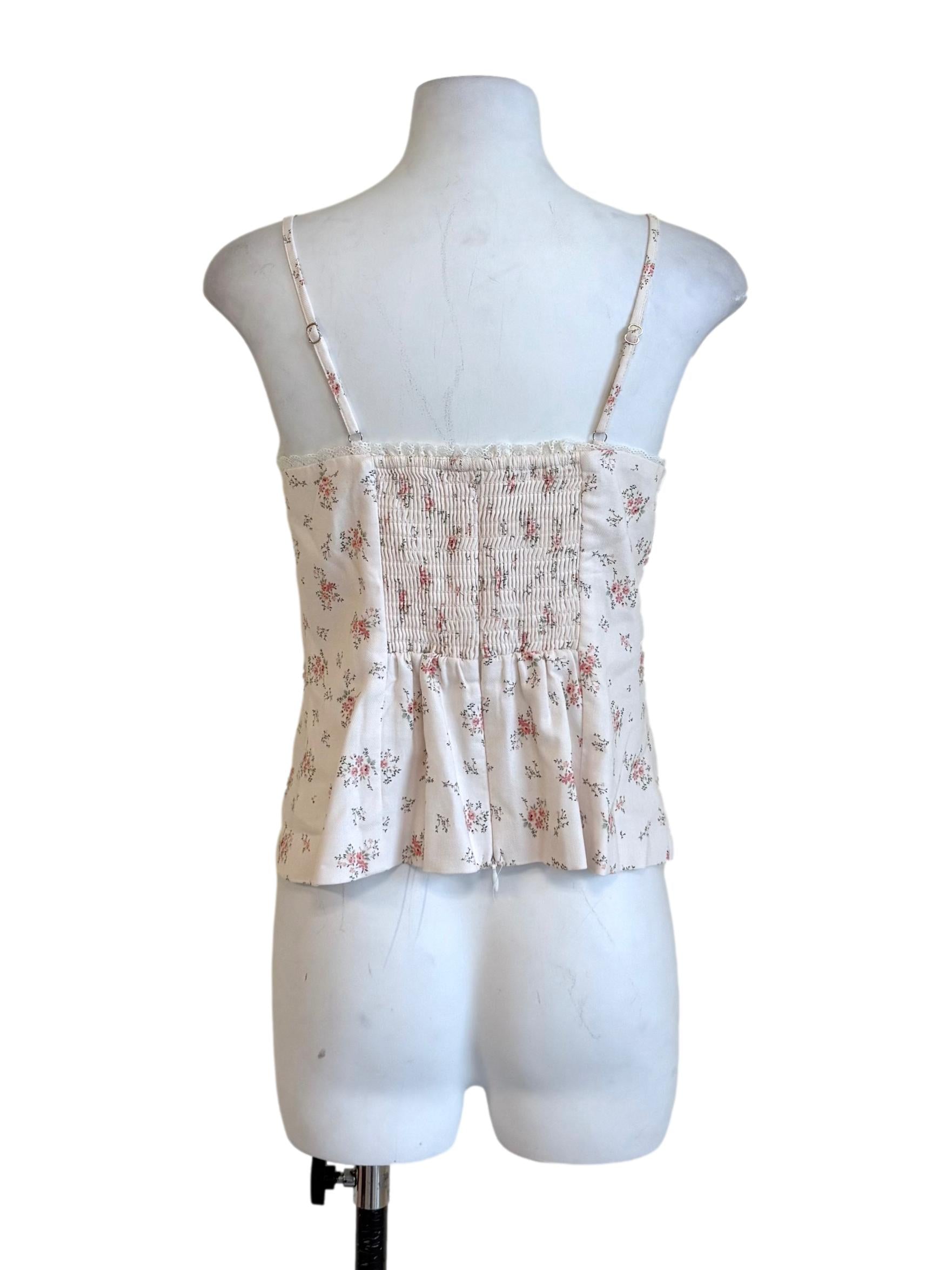 Rice White Floral Lace Up Camisole
