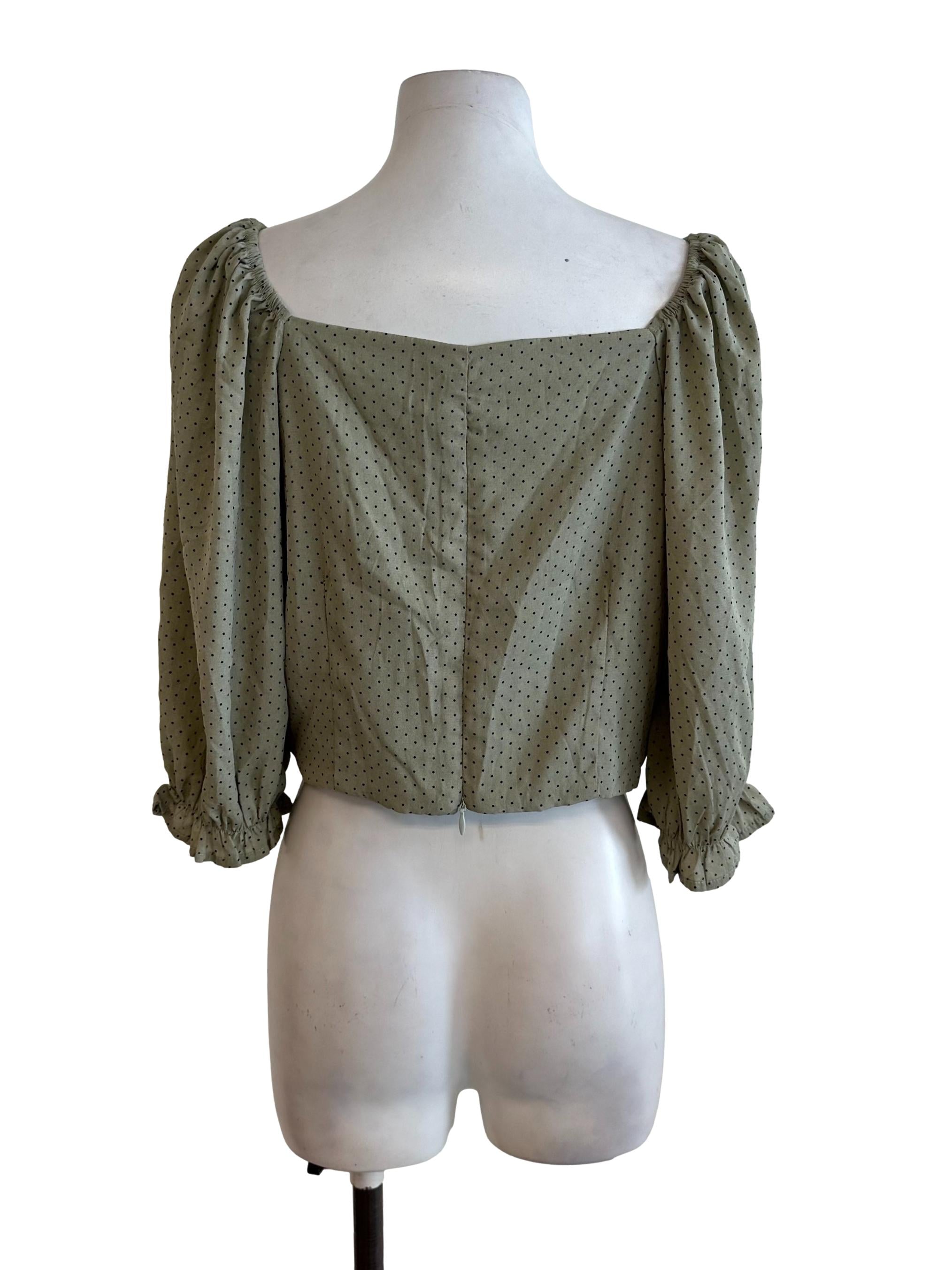 Sage Green Polkadot Ruched Top