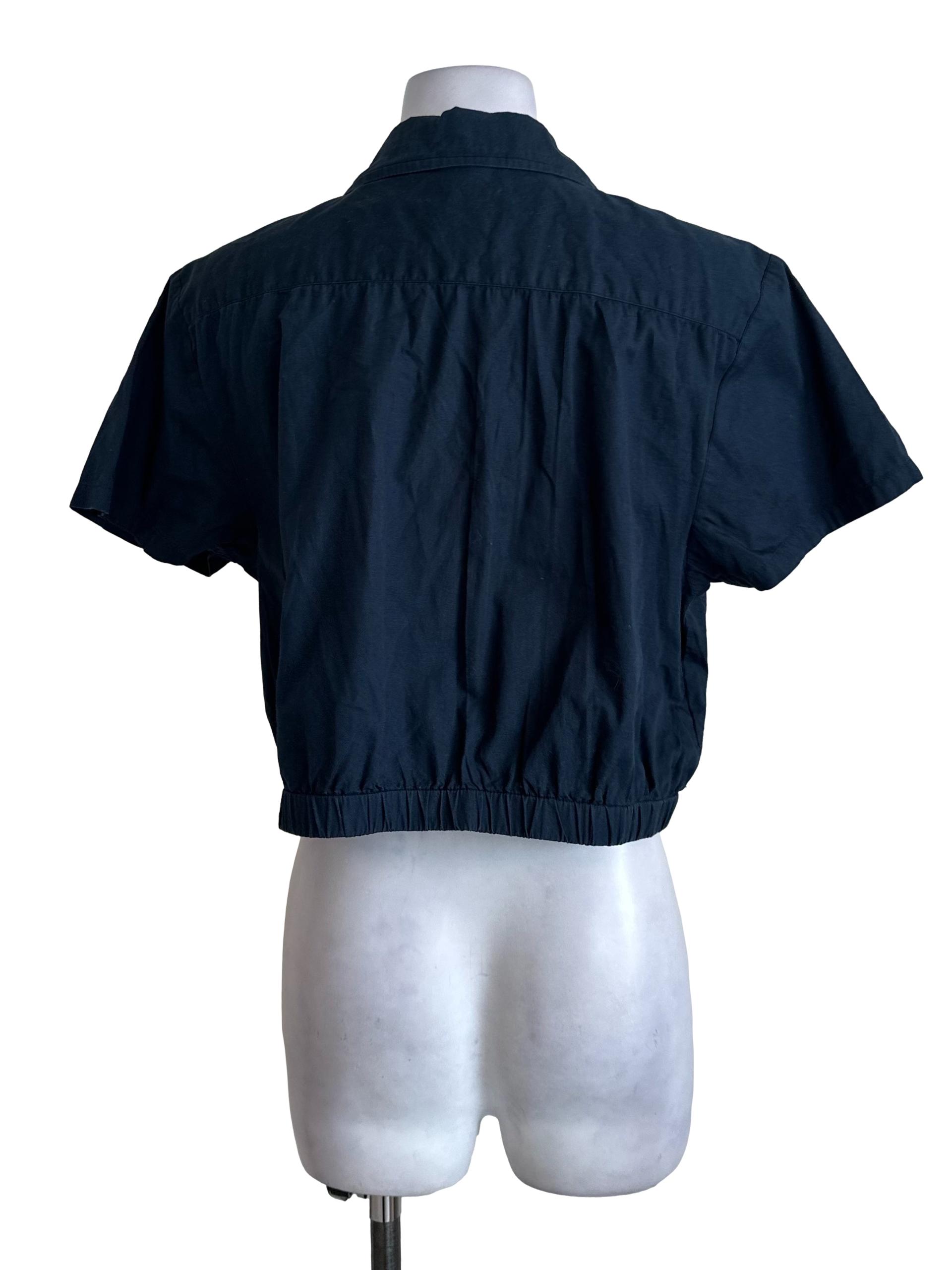 Midnight Blue Collar Button Top