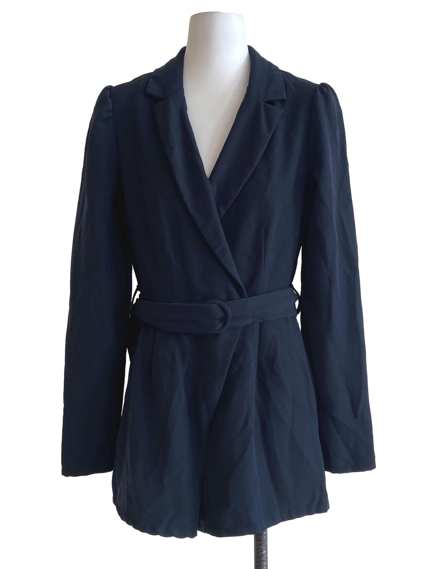 Navy Blue V-Neck Herringbone Romper
