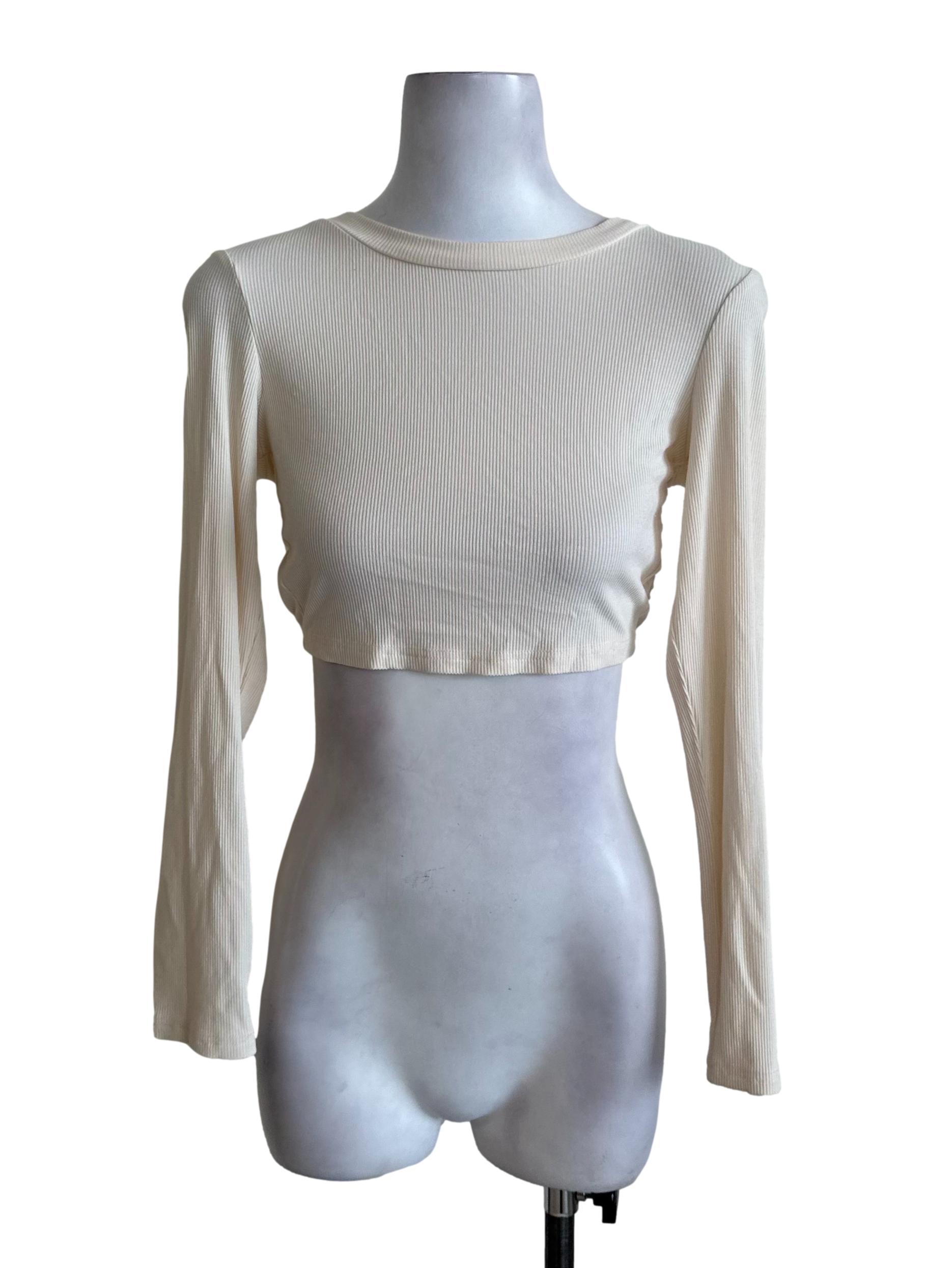 Cream White Knit Long Sleeve Crop Top