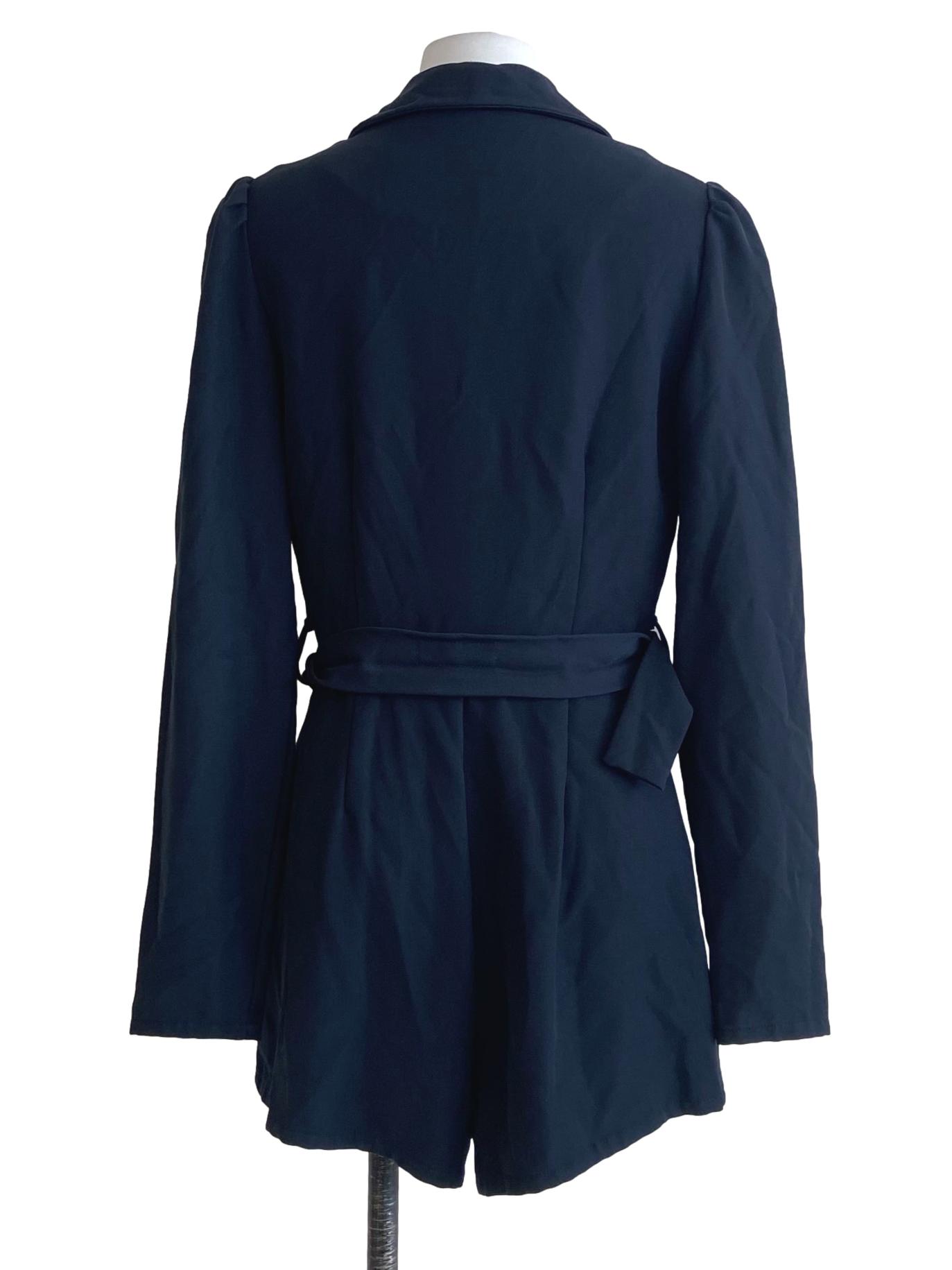 Navy Blue V-Neck Herringbone Romper