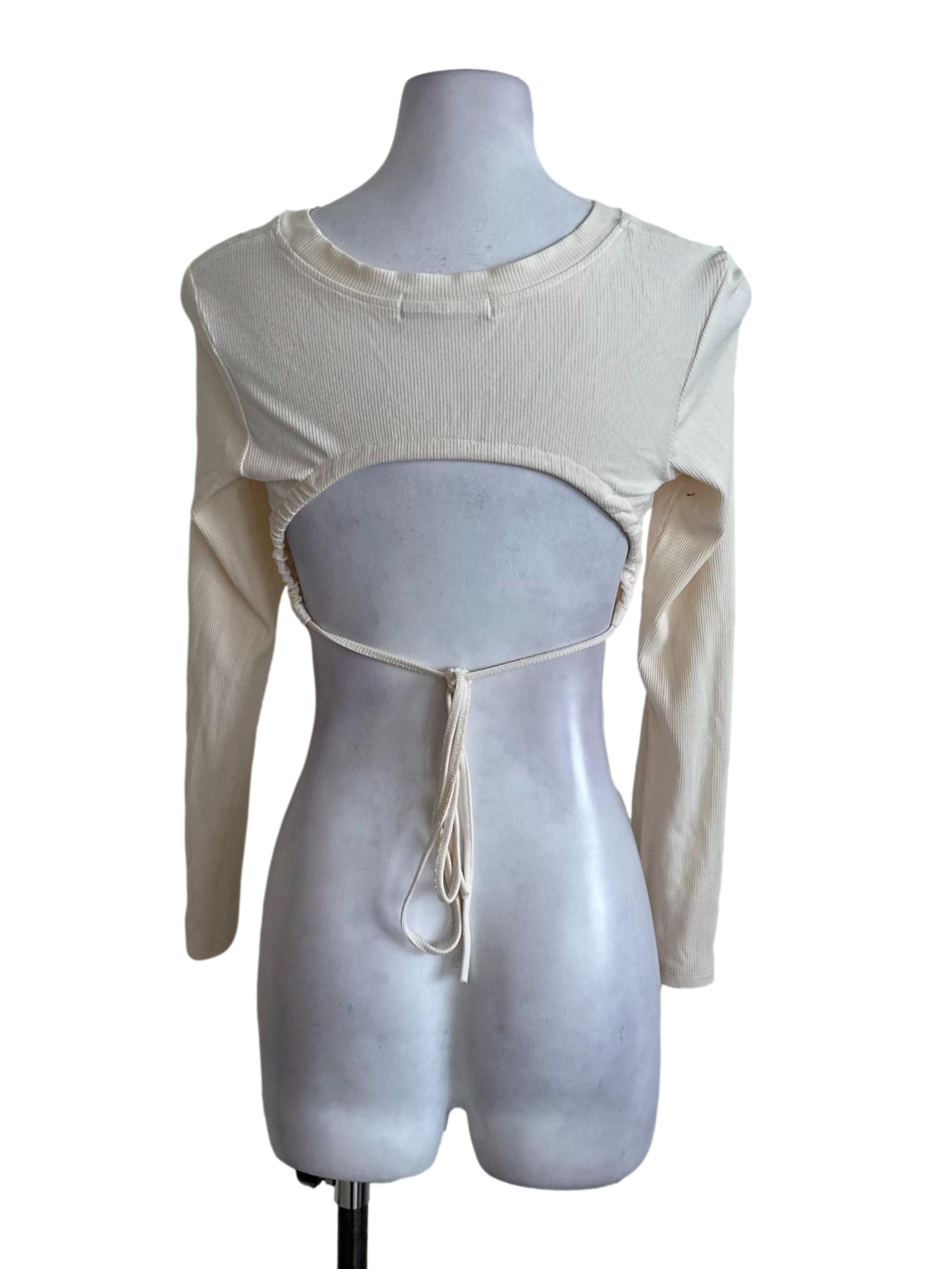 Cream White Knit Long Sleeve Crop Top