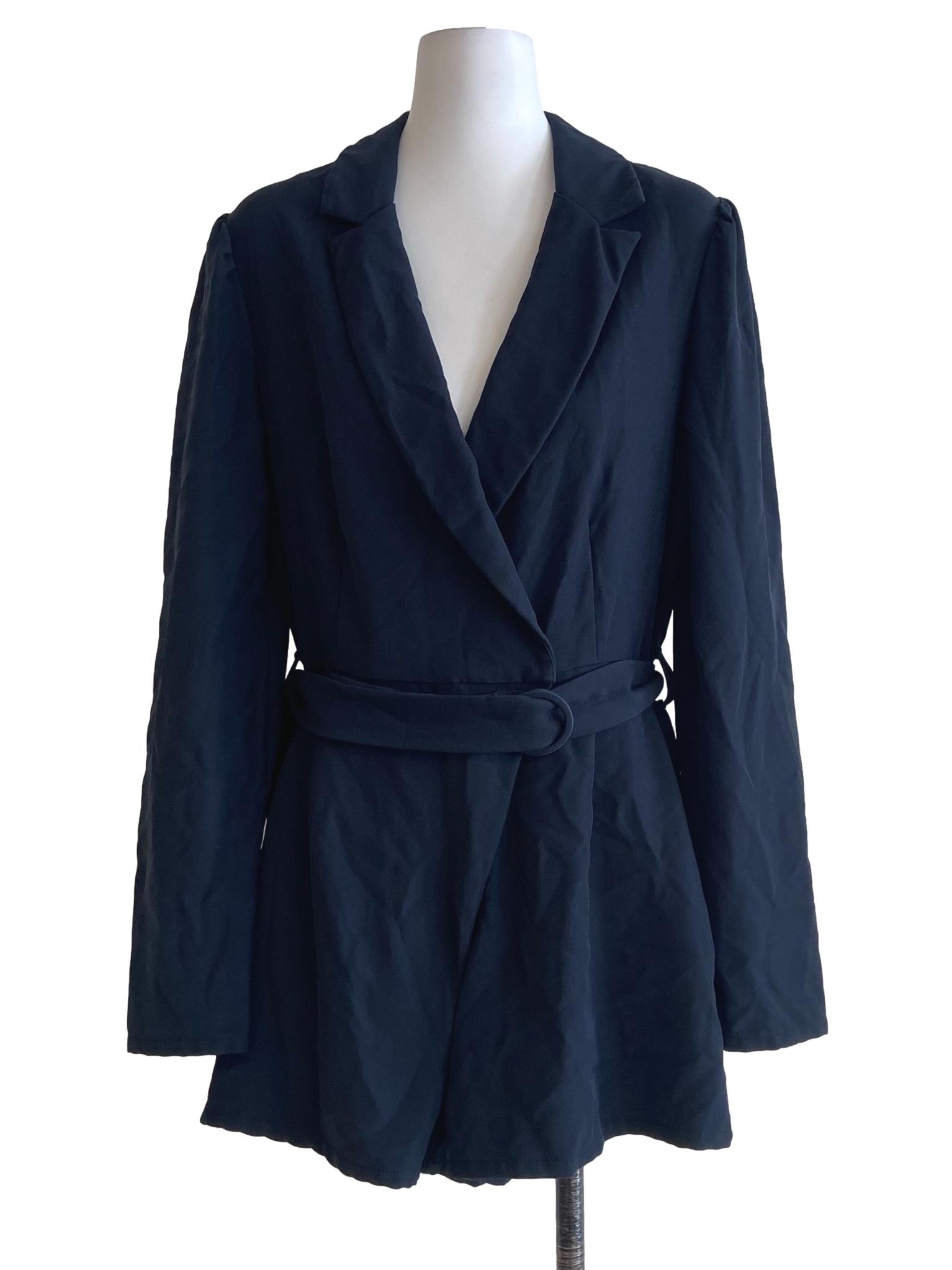 Navy Blue V-Neck Herringbone Romper
