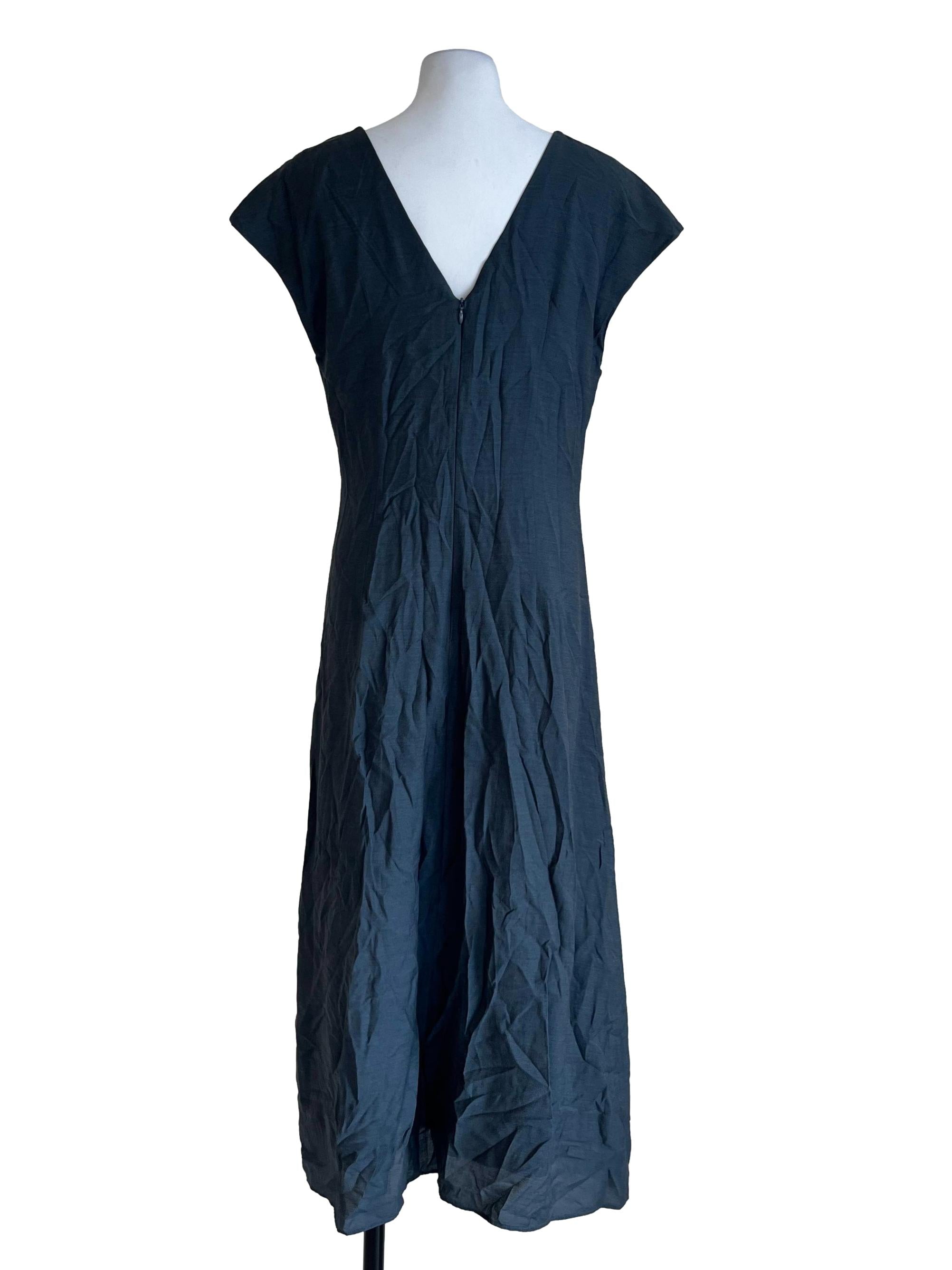 Grey Plain V Neck Dress