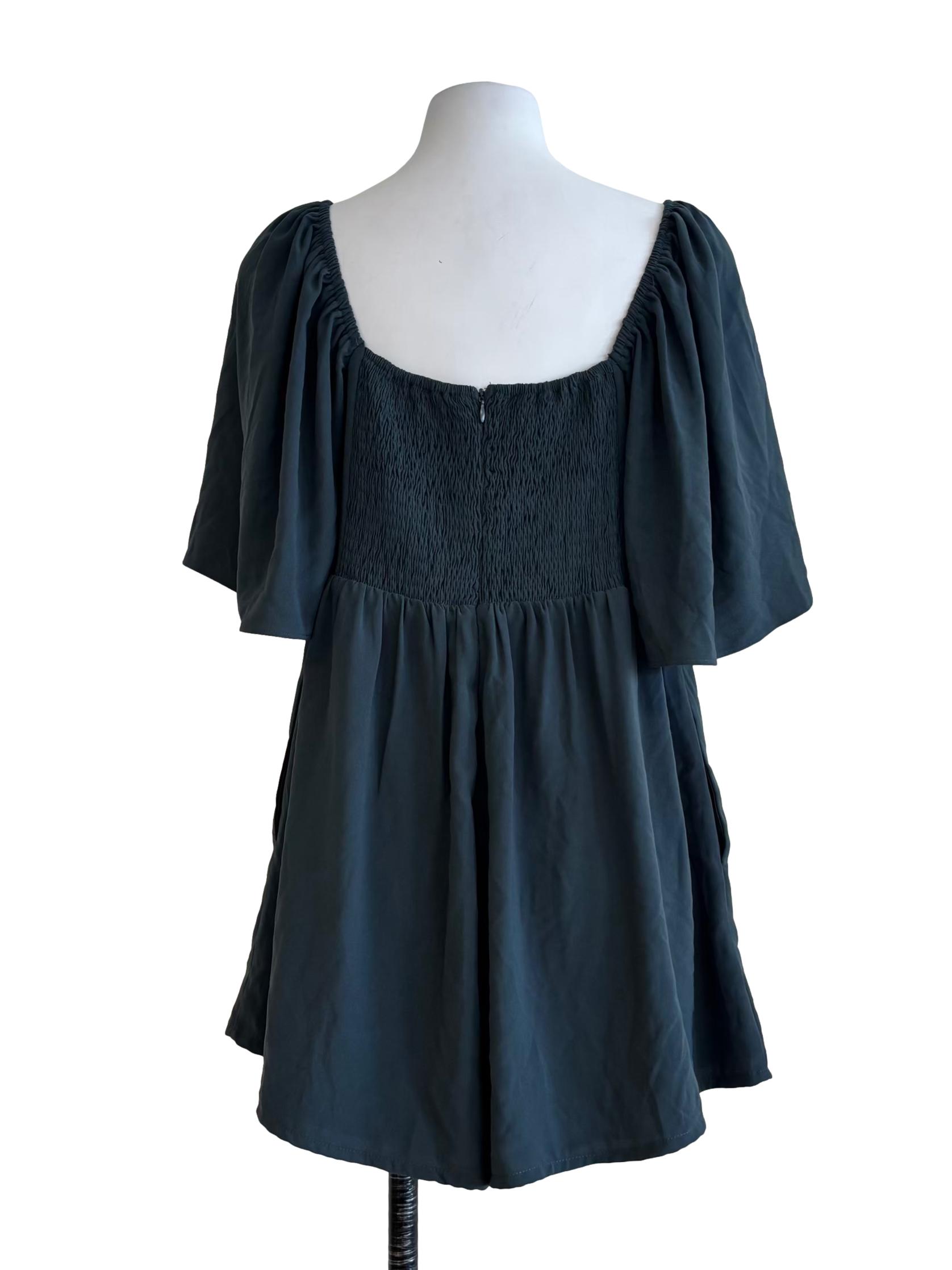 Dark Teal Butterfly Sleeve Romper