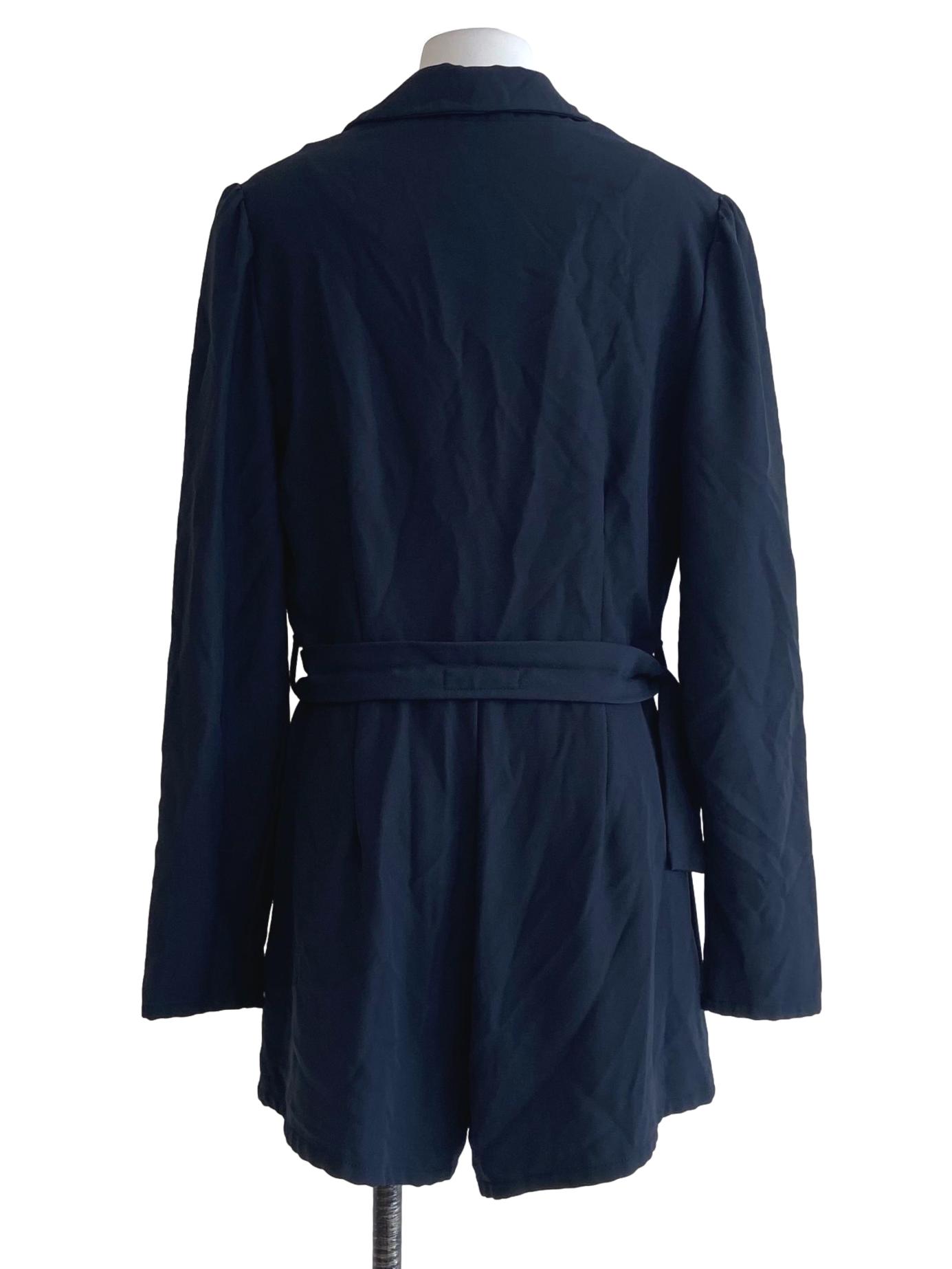 Navy Blue V-Neck Herringbone Romper